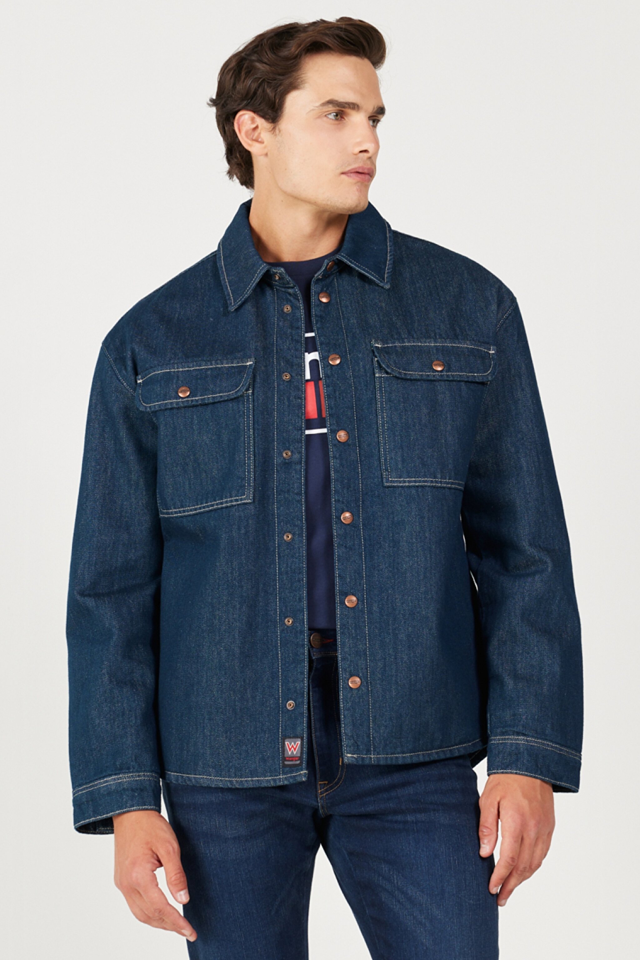 Loose Fit Rahat Kesim %100 Pamuk Koyu Mavi Uzun Kollu Jean Kot Gömlek - Rinse-W23212236