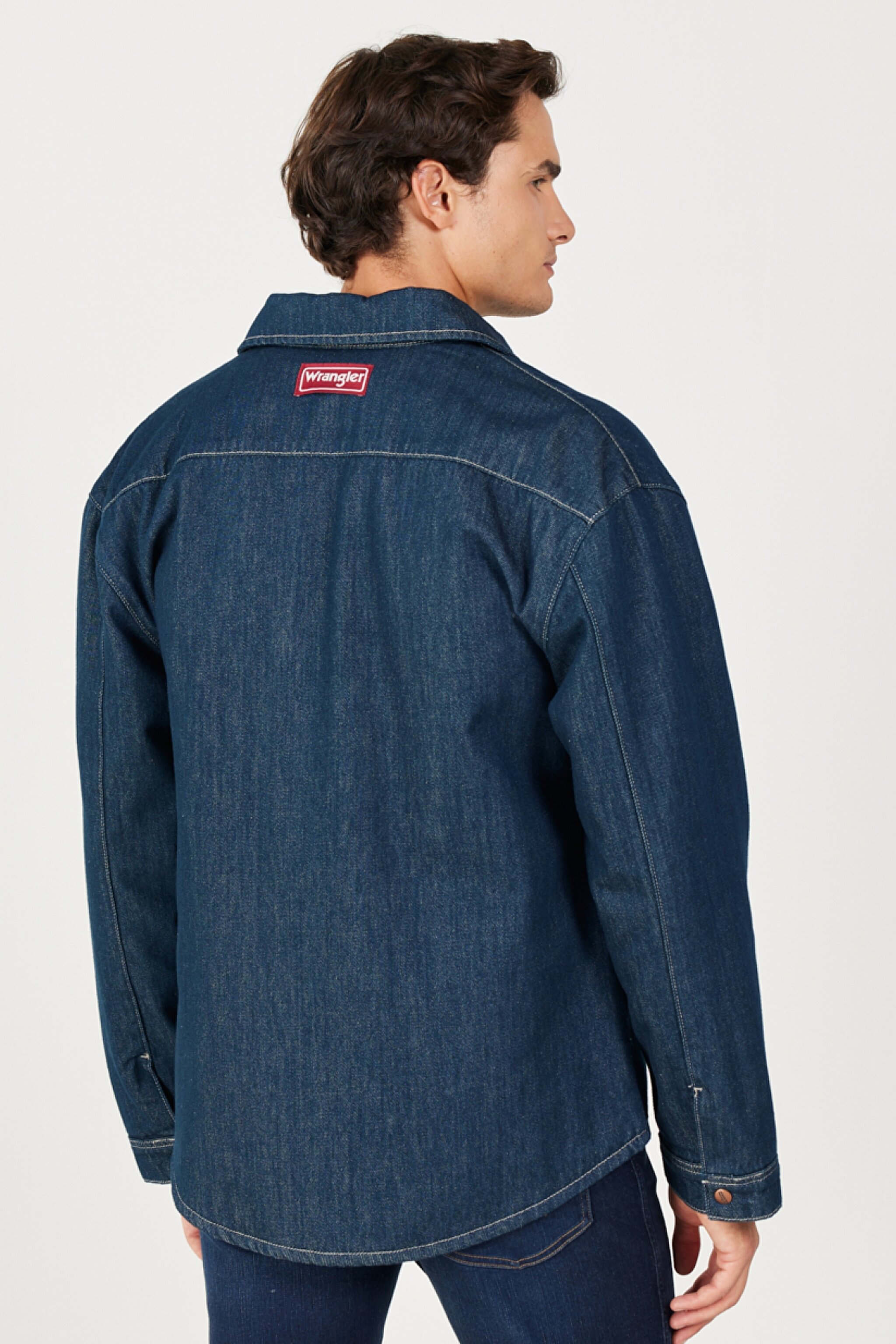 Loose Fit Rahat Kesim %100 Pamuk Koyu Mavi Uzun Kollu Jean Kot Gömlek - Rinse-W23212236 (görsel 6)