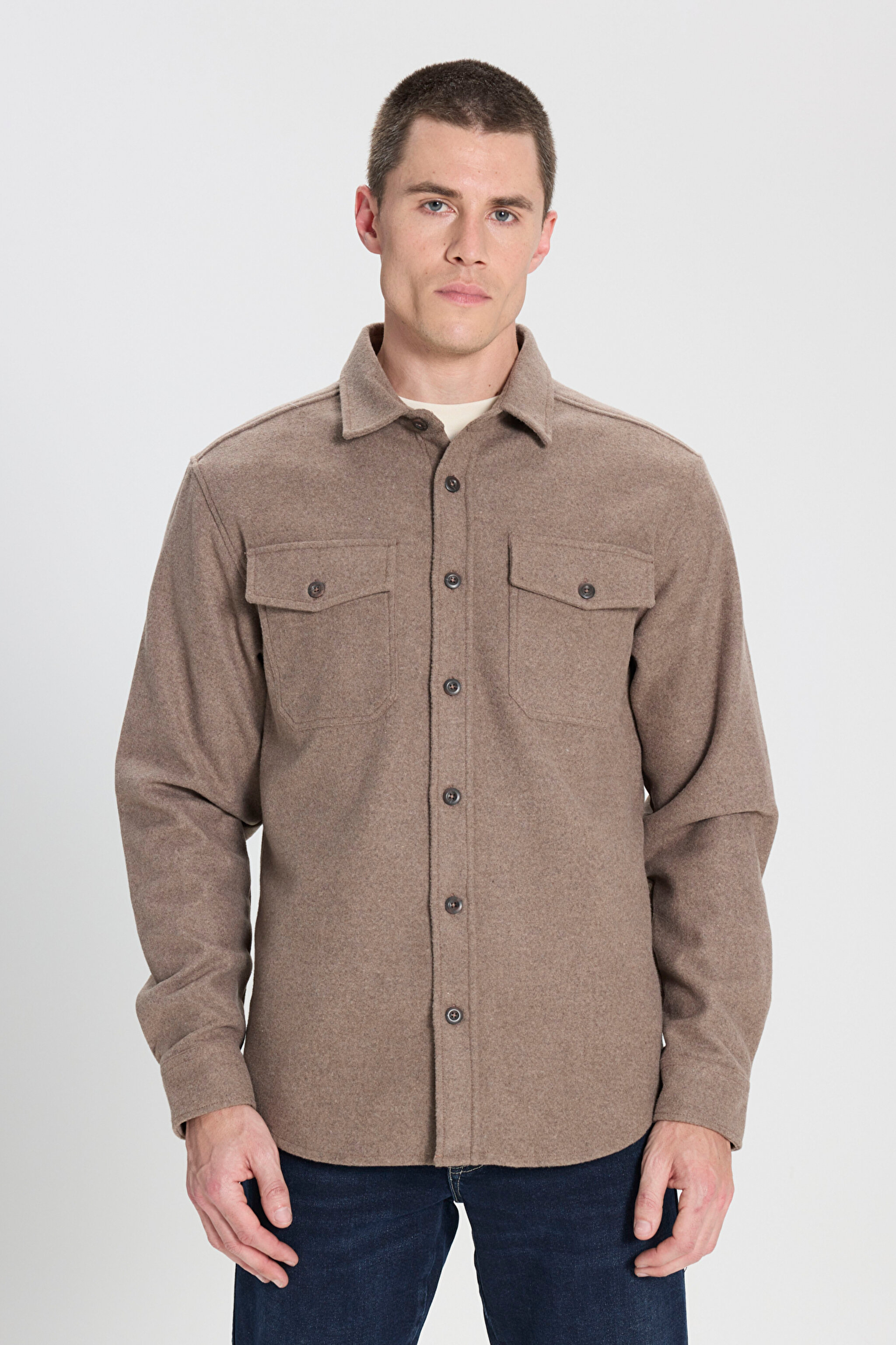 Relaxed Fit Geniş Kesim Kahverengi Gömlek - Brown-W232137220