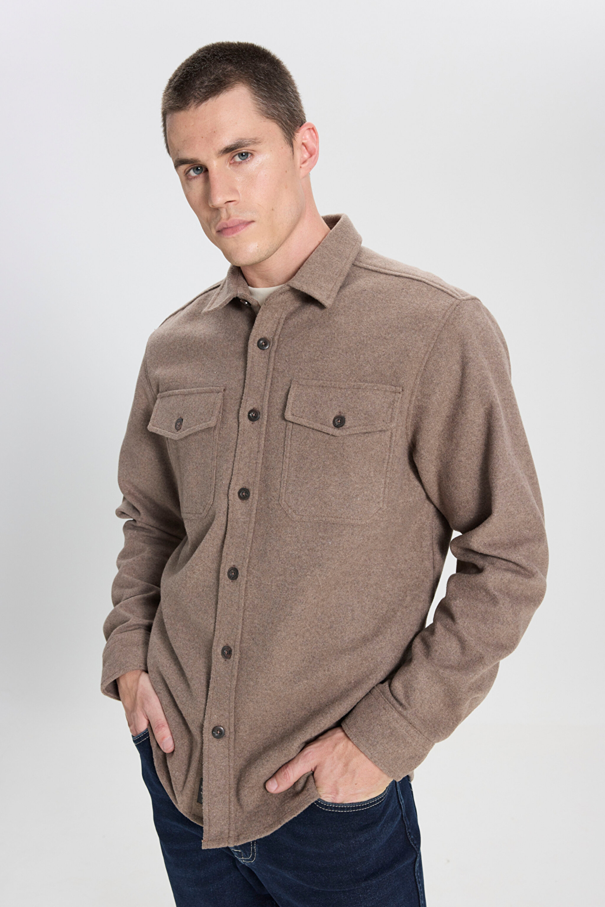 Relaxed Fit Geniş Kesim Kahverengi Gömlek - Brown-W232137220 (görsel 5)