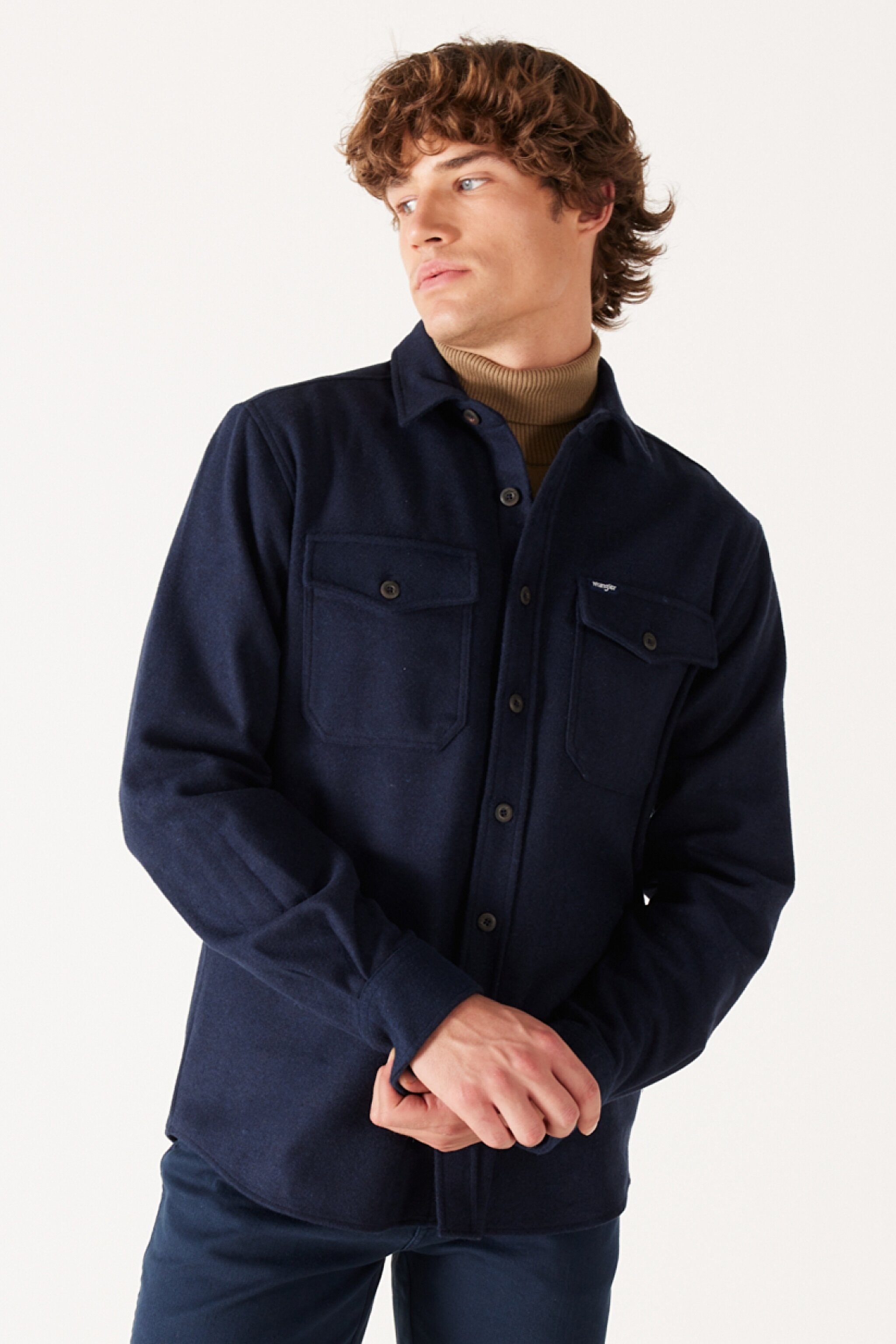 Loose Fit Geniş Kesim Lacivert Uzun Kollu Gömlek - Navy-W232137410 (görsel 2)