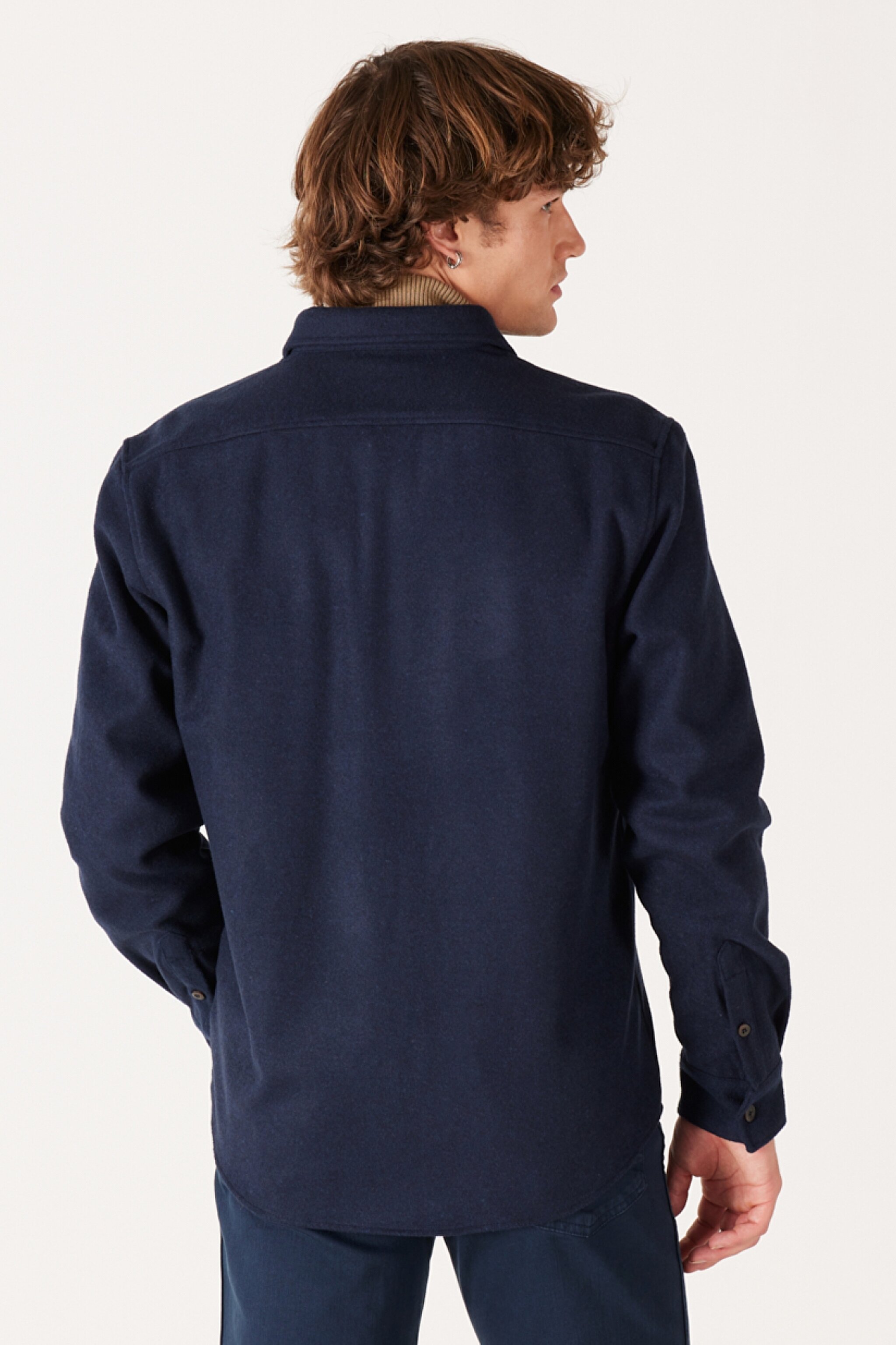 Loose Fit Geniş Kesim Lacivert Uzun Kollu Gömlek - Navy-W232137410 (görsel 6)