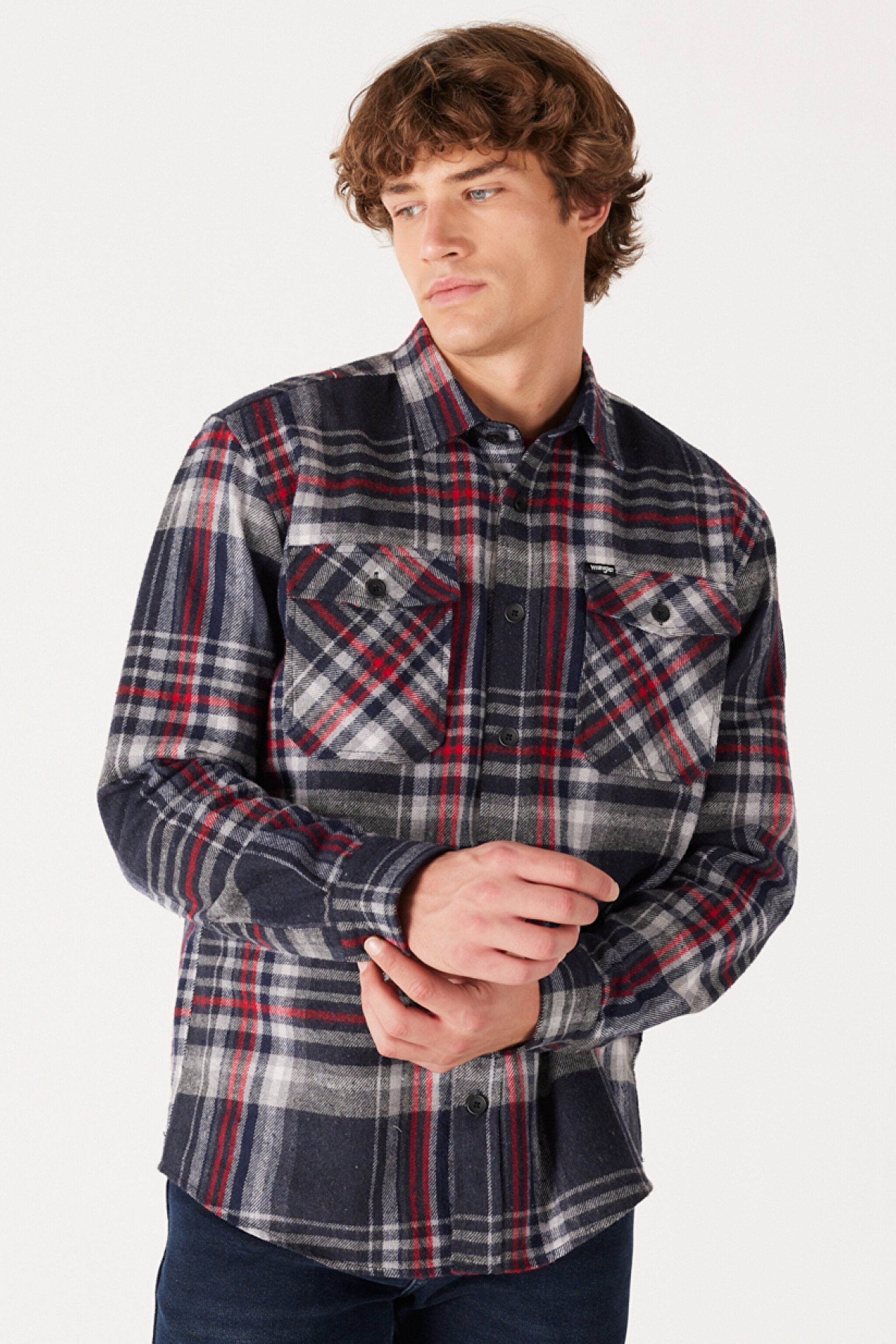 Relaxed Fit Geniş Kesim Ekoseli Şardonlu Kırmızı Uzun Kollu Gömlek - Anthracite-W232138003