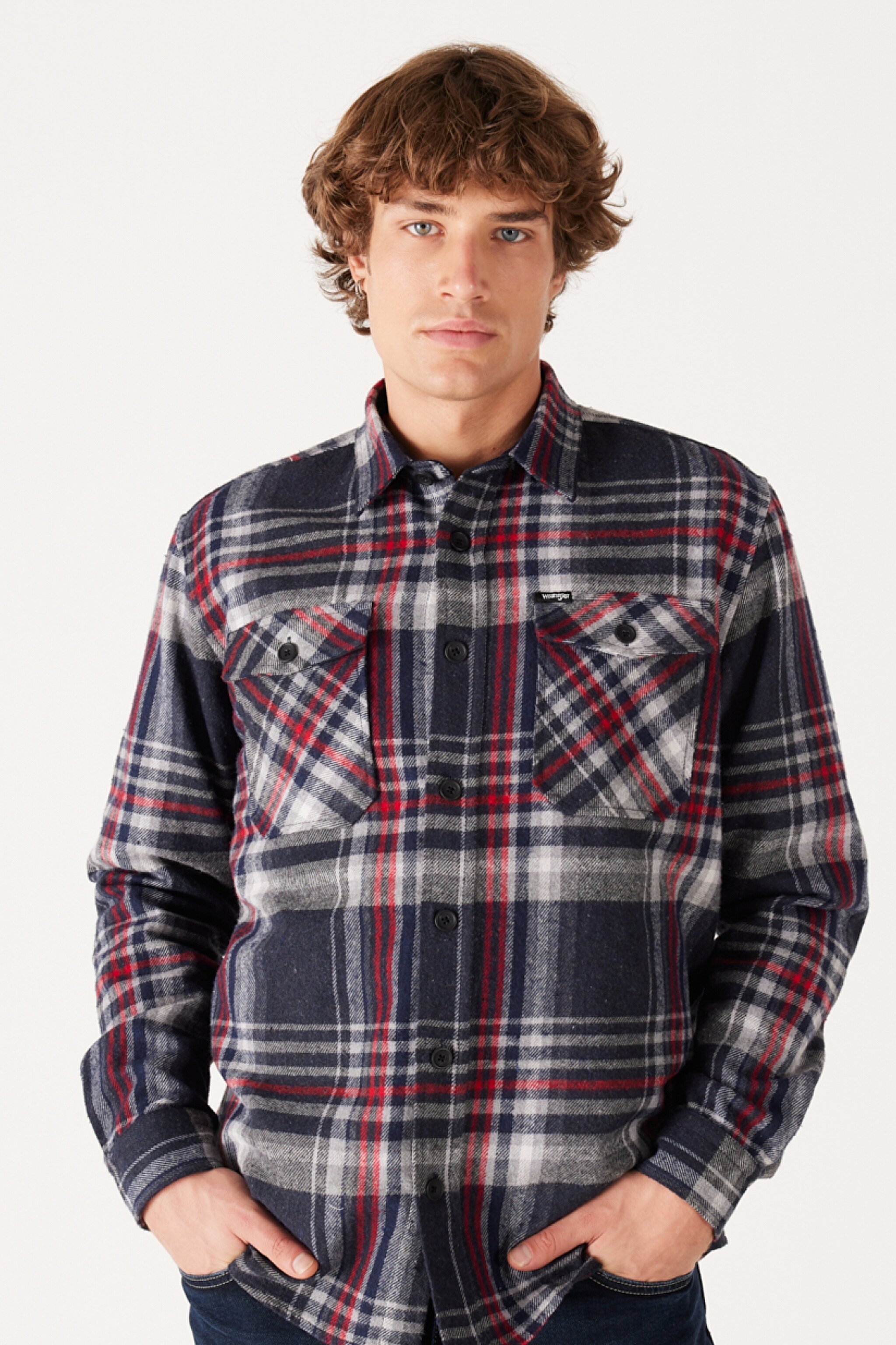 Relaxed Fit Geniş Kesim Ekoseli Şardonlu Kırmızı Uzun Kollu Gömlek - Anthracite-W232138003 (görsel 3)