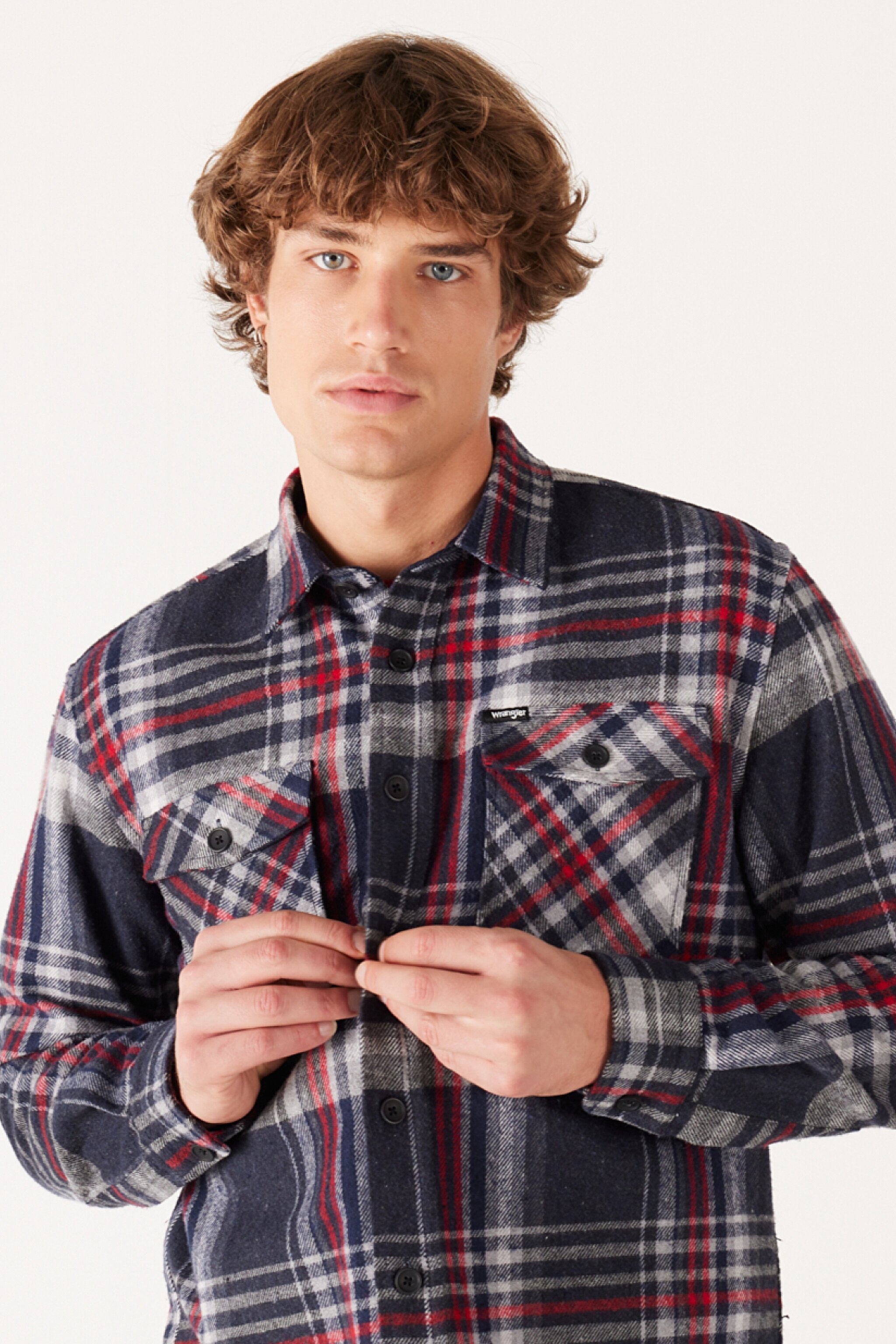 Relaxed Fit Geniş Kesim Ekoseli Şardonlu Kırmızı Uzun Kollu Gömlek - Anthracite-W232138003 (görsel 5)