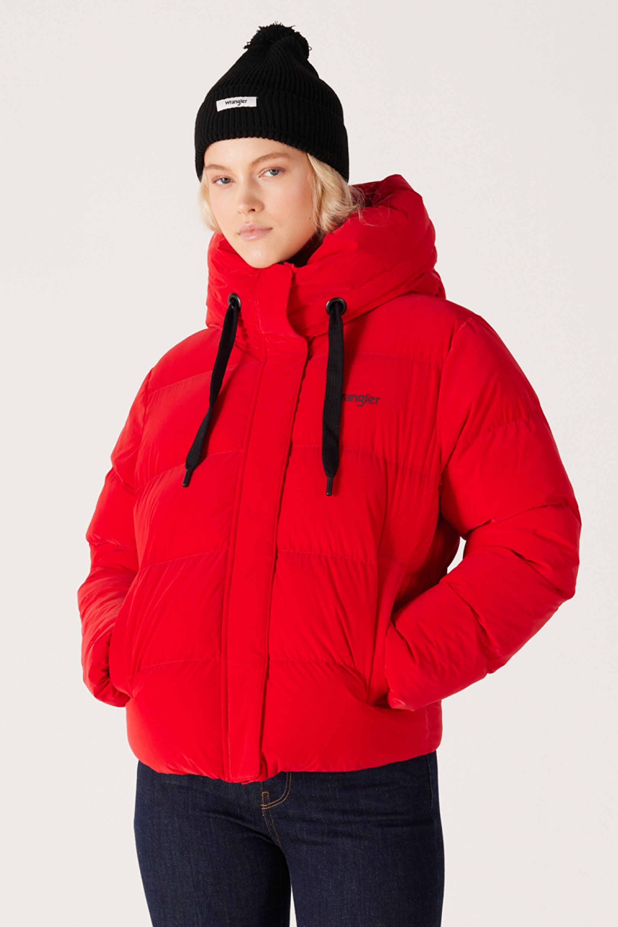 Loose Fit Rahat Kesim Dik Yaka Kapüşonlu Kırmızı Şişme Mont - Red-W232170600 (görsel 2)