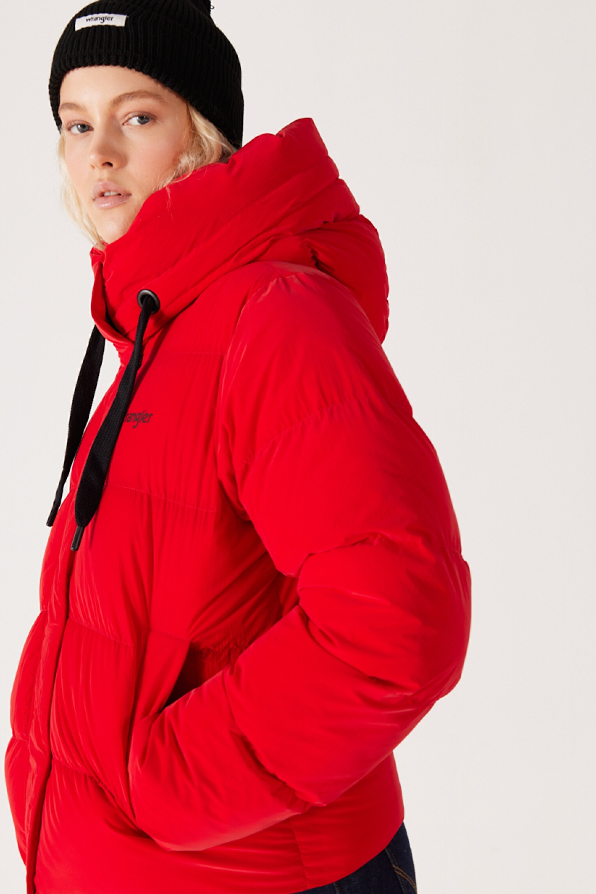 Loose Fit Rahat Kesim Dik Yaka Kapüşonlu Kırmızı Şişme Mont - Red-W232170600 (görsel 4)