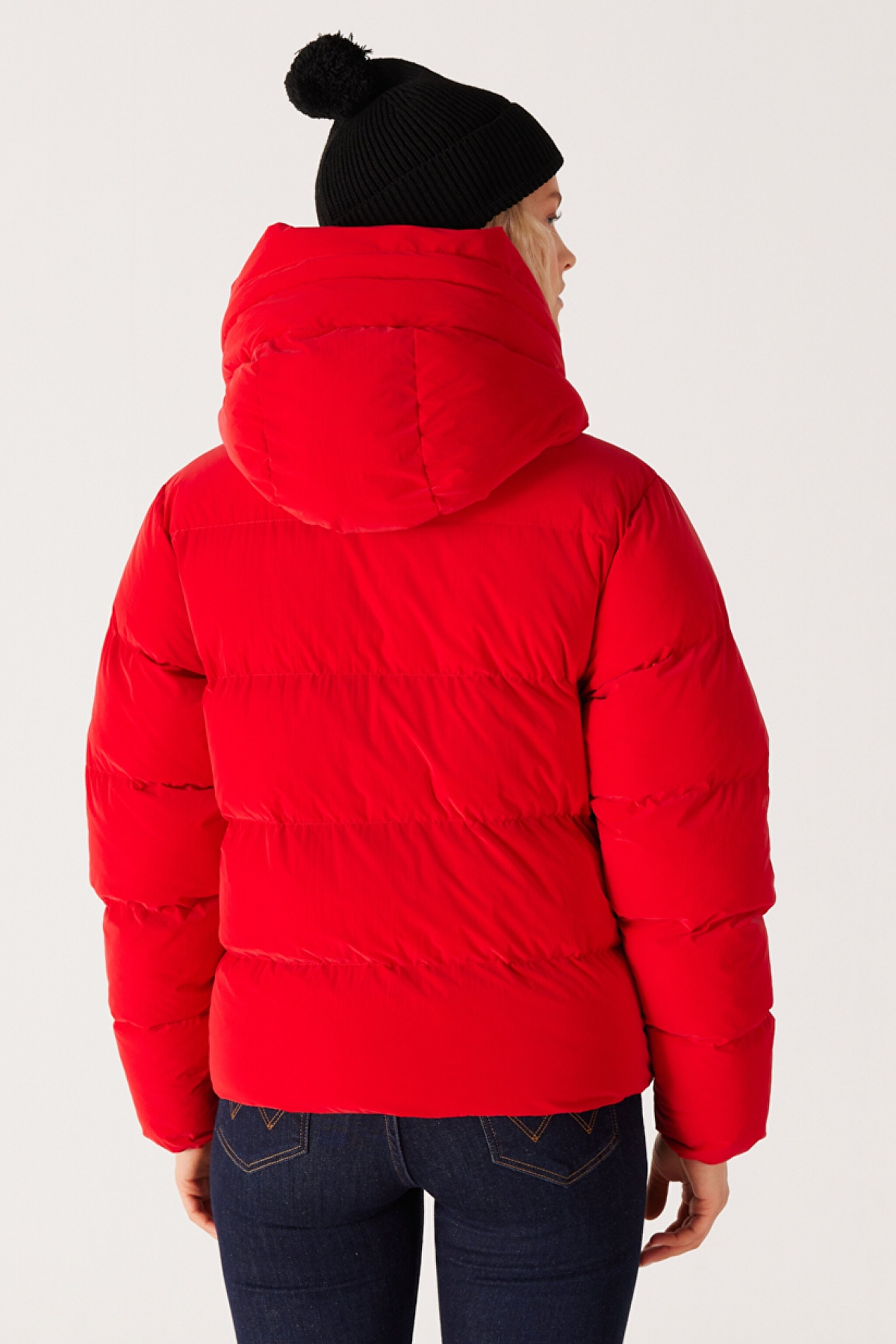 Loose Fit Rahat Kesim Dik Yaka Kapüşonlu Kırmızı Şişme Mont - Red-W232170600 (görsel 6)