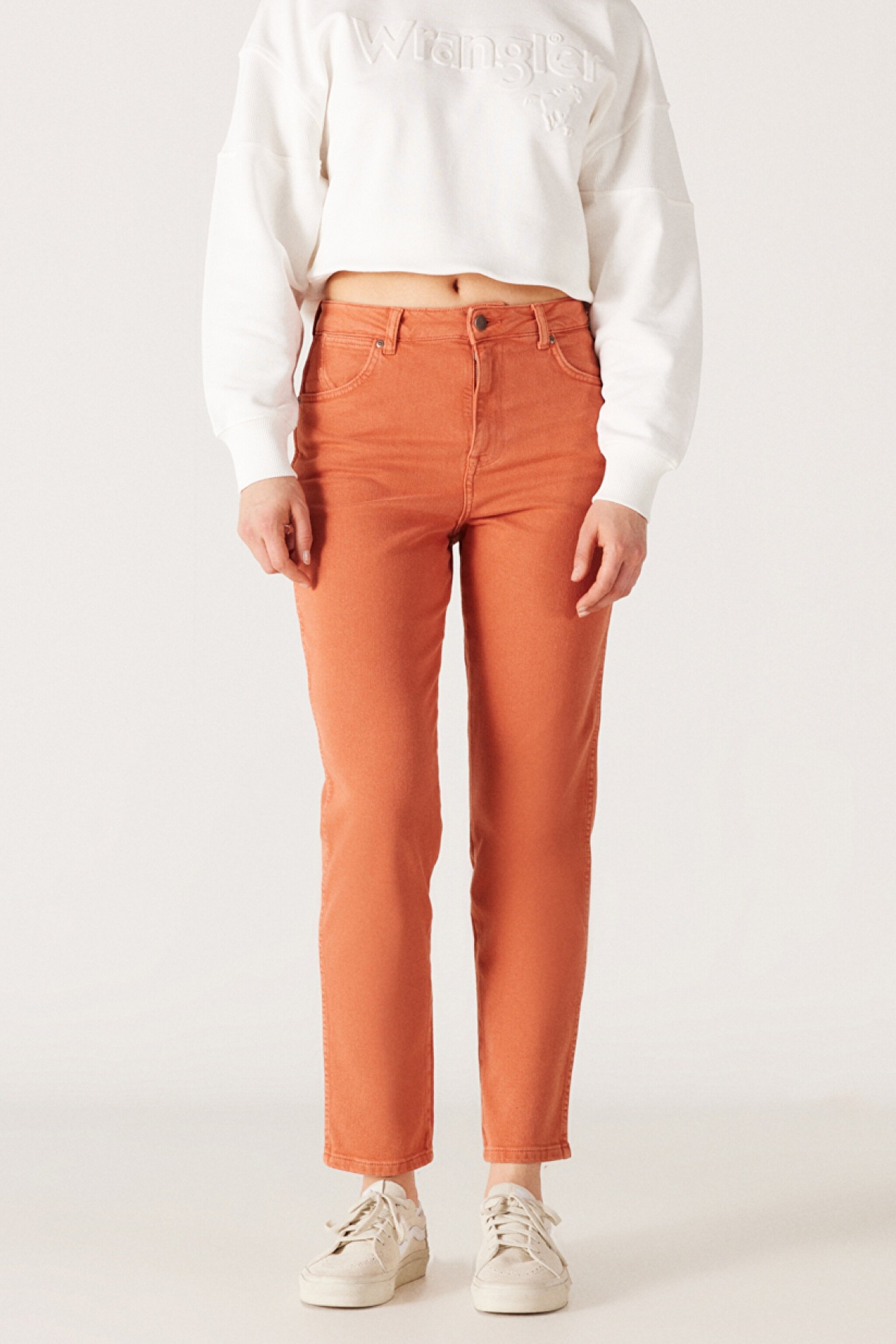 Mom Straight Fit Düz Kesim Yüksek Bel Turuncu Esnek Pantolon - Light Brown-W232182219
