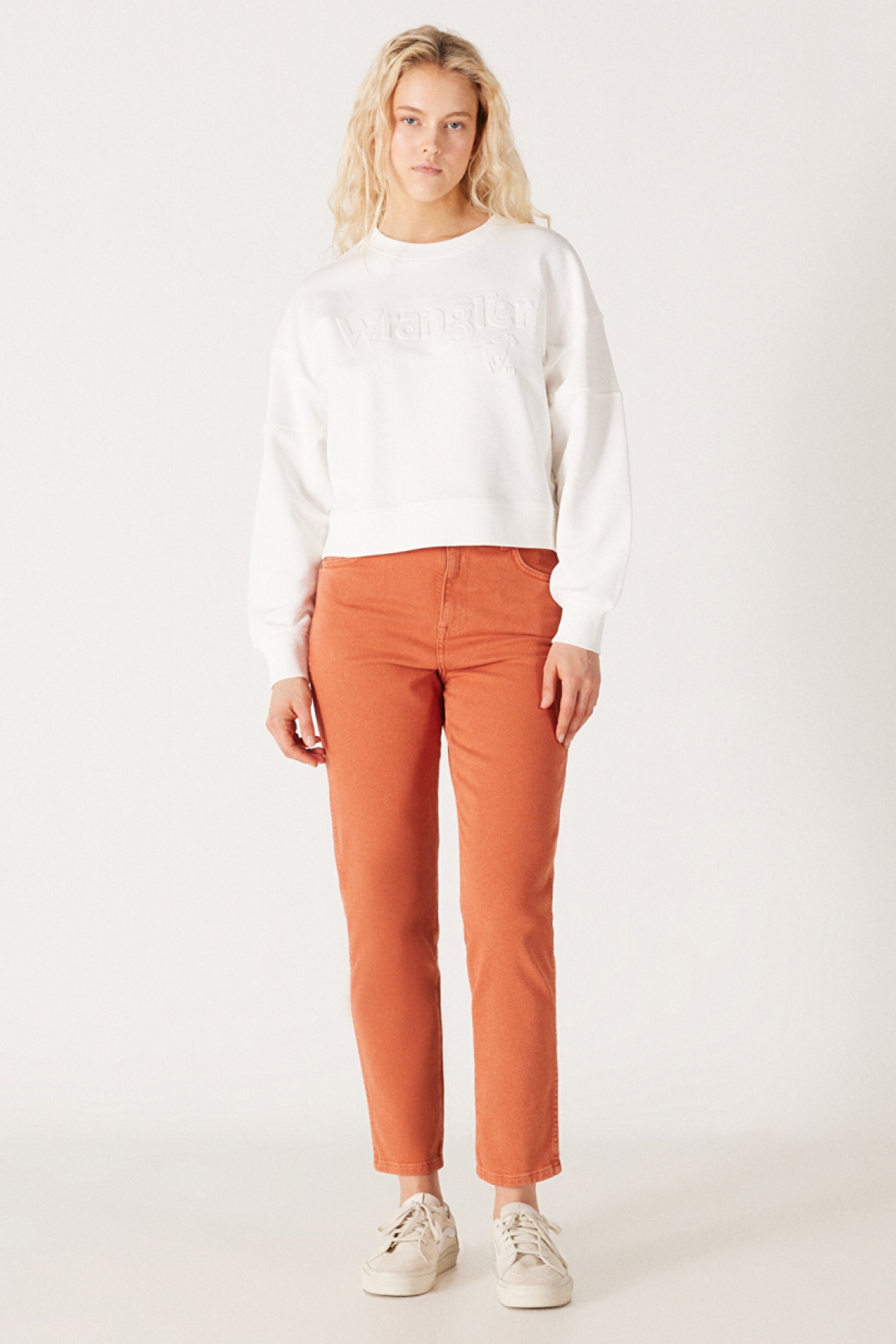 Mom Straight Fit Düz Kesim Yüksek Bel Turuncu Esnek Pantolon - Light Brown-W232182219 (görsel 2)