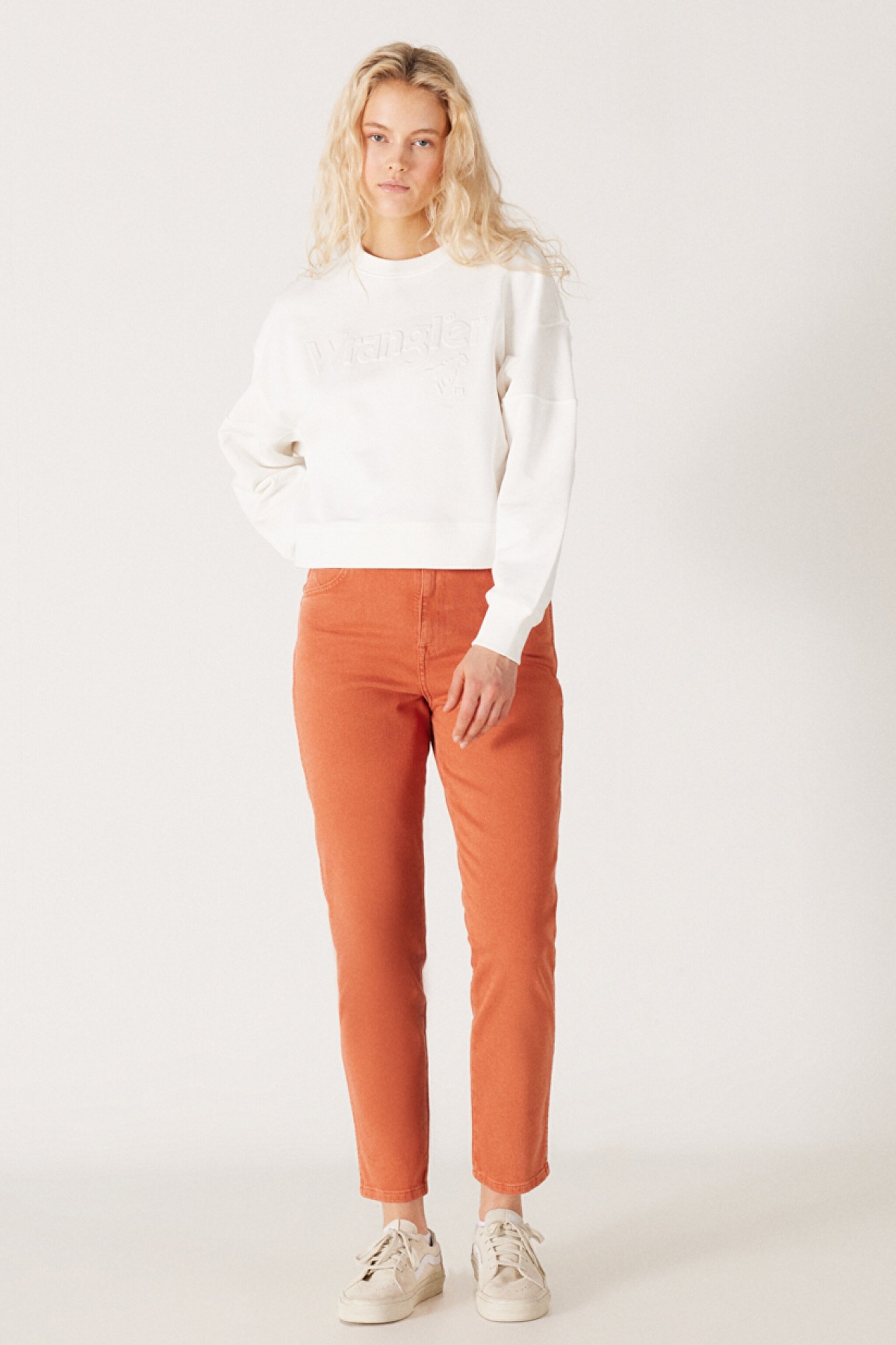 Mom Straight Fit Düz Kesim Yüksek Bel Turuncu Esnek Pantolon - Light Brown-W232182219 (görsel 3)