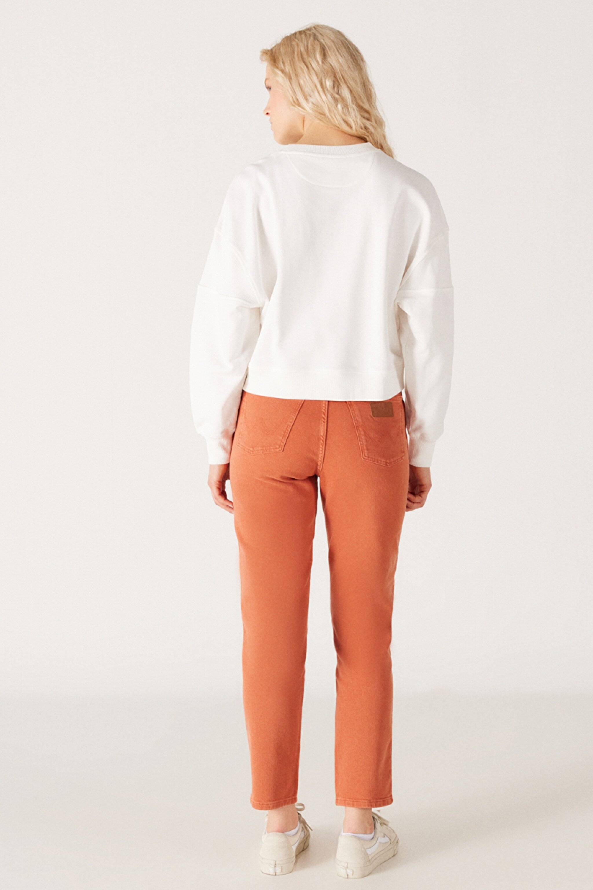 Mom Straight Fit Düz Kesim Yüksek Bel Turuncu Esnek Pantolon - Light Brown-W232182219 (görsel 6)
