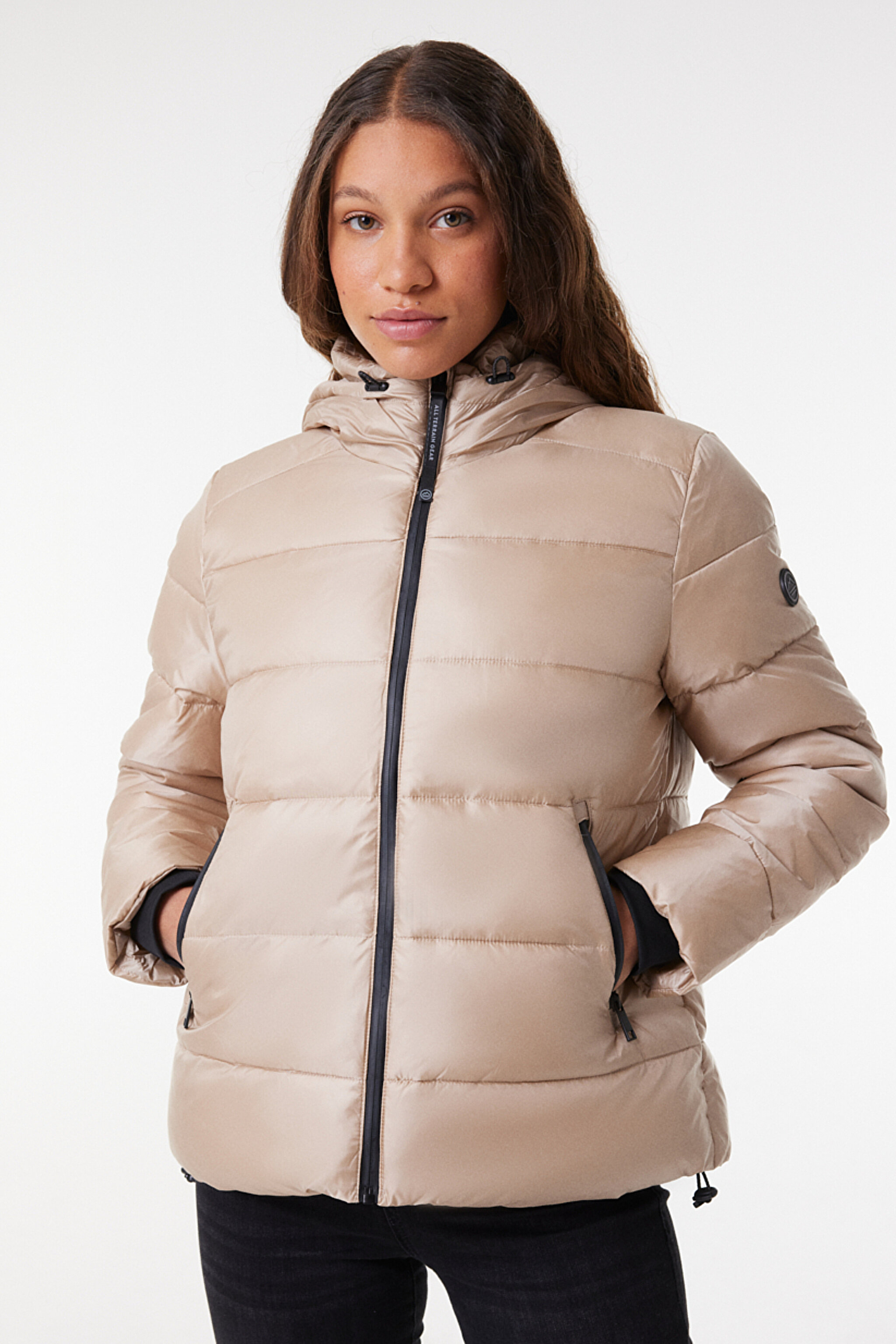 All Terrain Gear Loose Fit Rahat Kesim Kapüşonlu Bej Şişme Mont