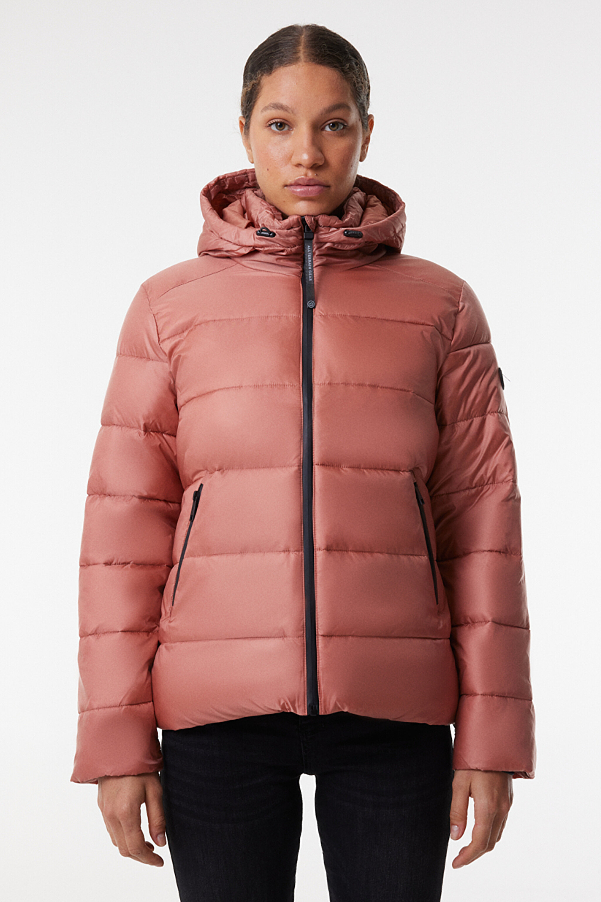 All Terrain Gear Loose Fit Rahat Kesim Kapüşonlu Açık Kahverengi Şişme Mont