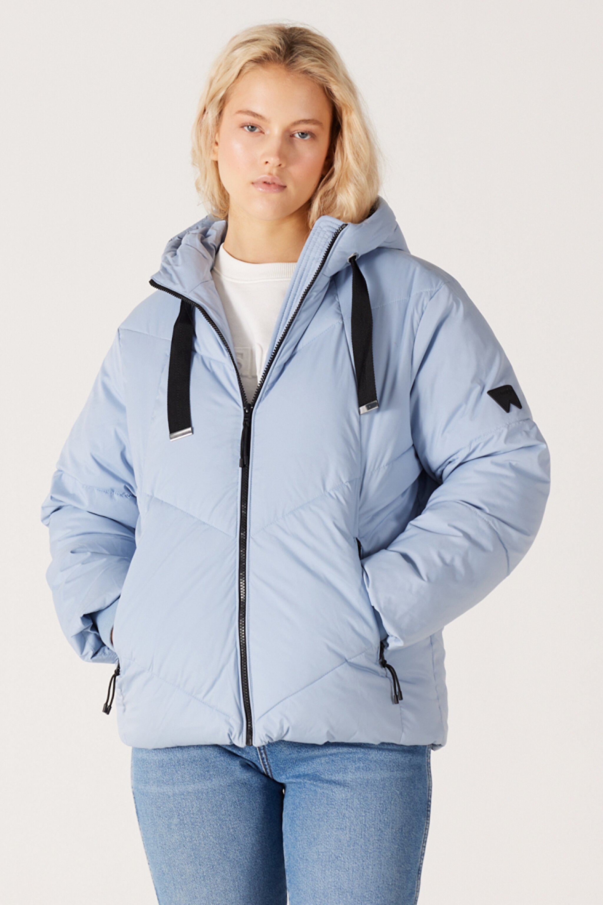 Loose Fit Rahat Kesim Kapüşonlu Açık Mavi Şişme Mont - Light Blue-W232197404