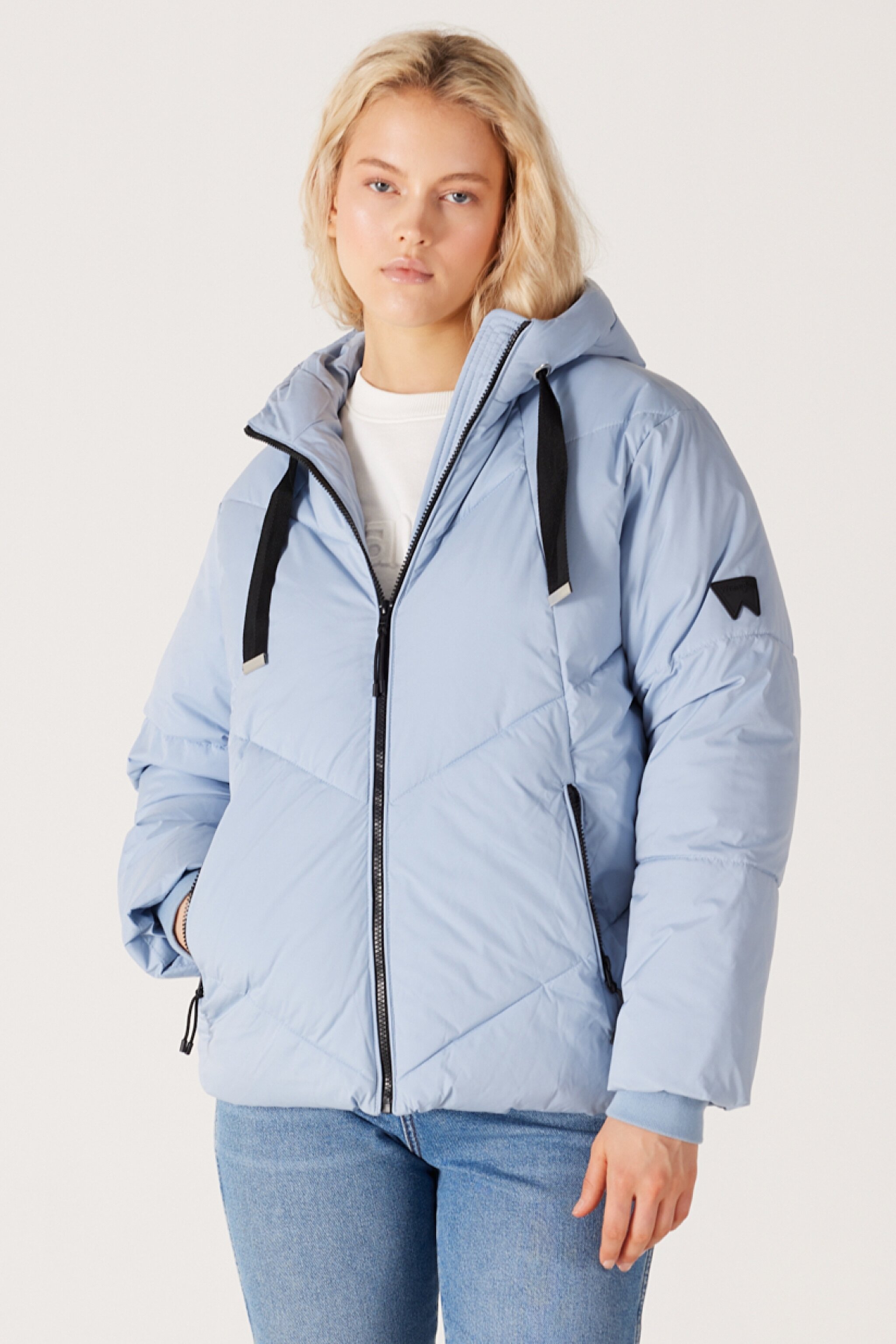 Loose Fit Rahat Kesim Kapüşonlu Açık Mavi Şişme Mont - Light Blue-W232197404 (görsel 2)