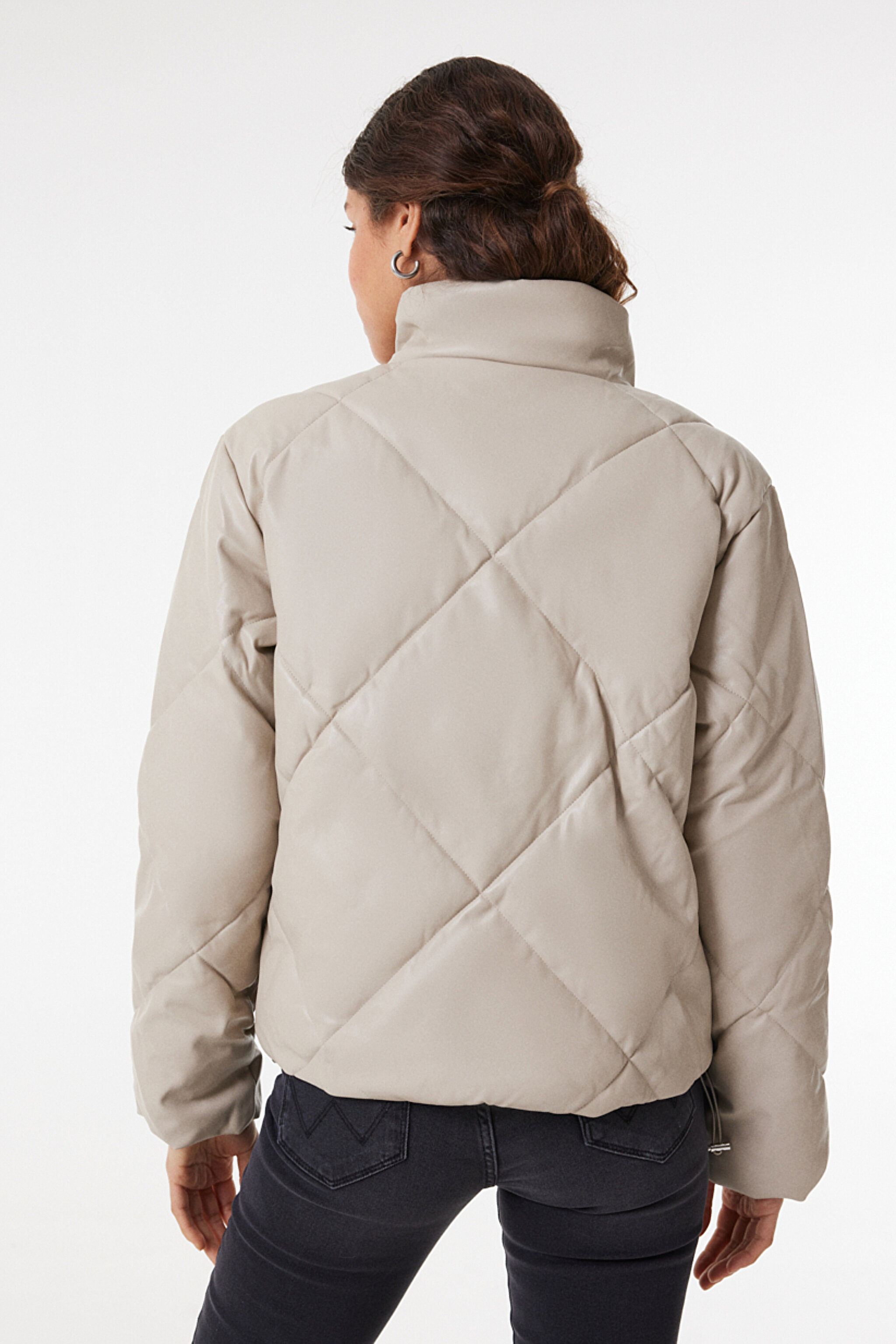 Loose Fit Rahat Kesim Dik Yaka Bej Suni Deri Ceket - Beige-W232205614 (görsel 6)