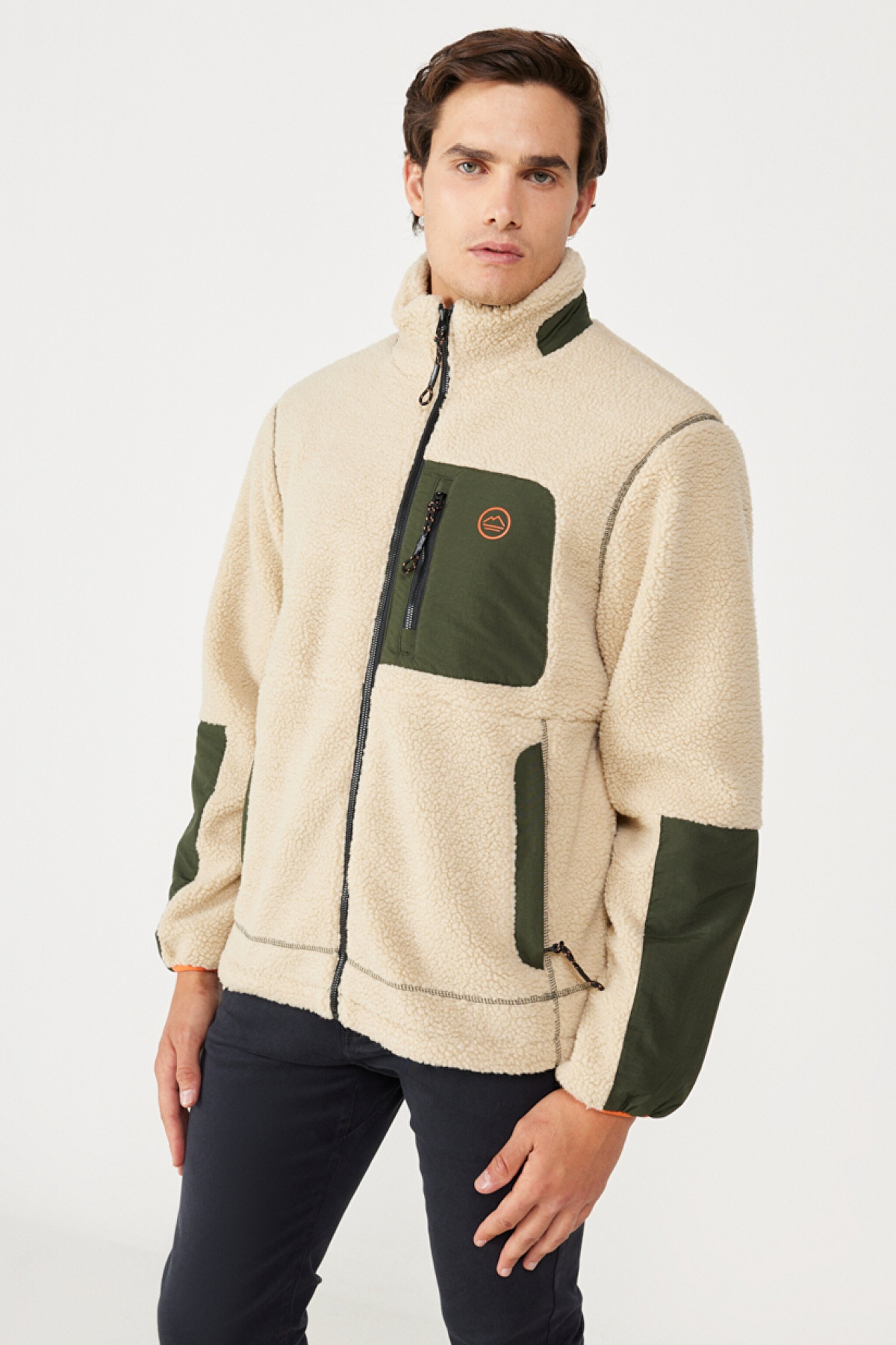 Regular Fit Normal Kesim Dik Yaka Ekru Sherpa Ceket - Ecru-W232218104 (görsel 2)