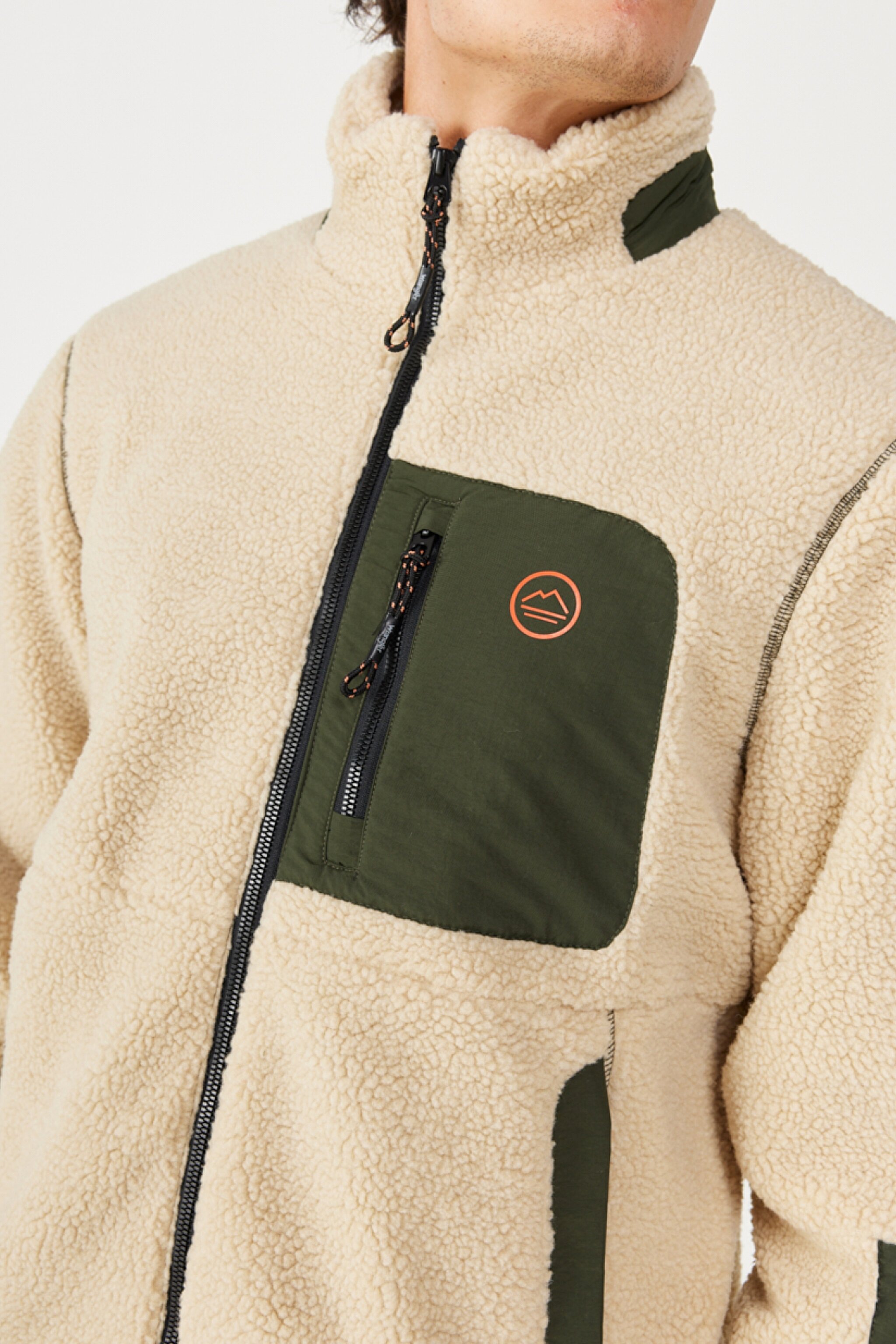 Regular Fit Normal Kesim Dik Yaka Ekru Sherpa Ceket - Ecru-W232218104 (görsel 4)