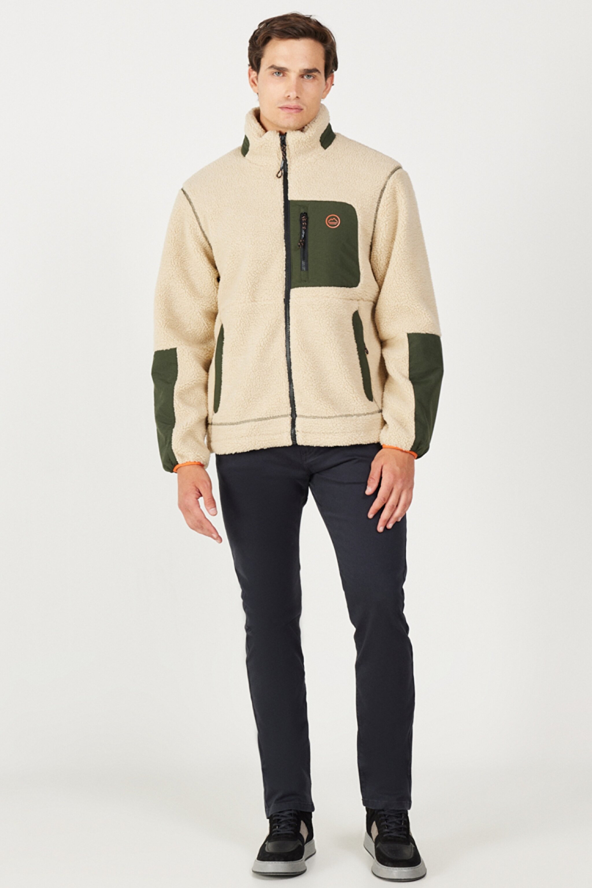 Regular Fit Normal Kesim Dik Yaka Ekru Sherpa Ceket - Ecru-W232218104 (görsel 6)