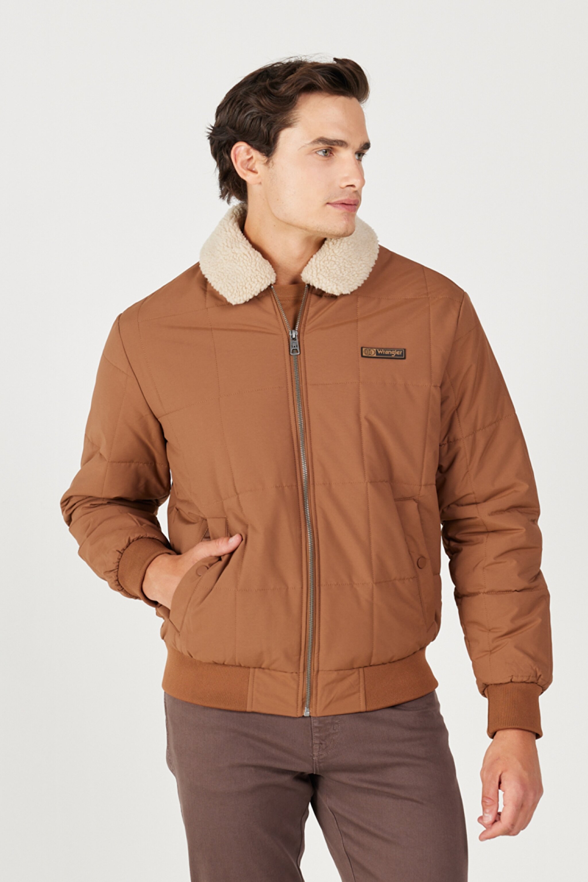 Regular Fit Normal Kesim Kahverengi Sherpa Bomber Ceket - Brown-W232228220 (görsel 2)