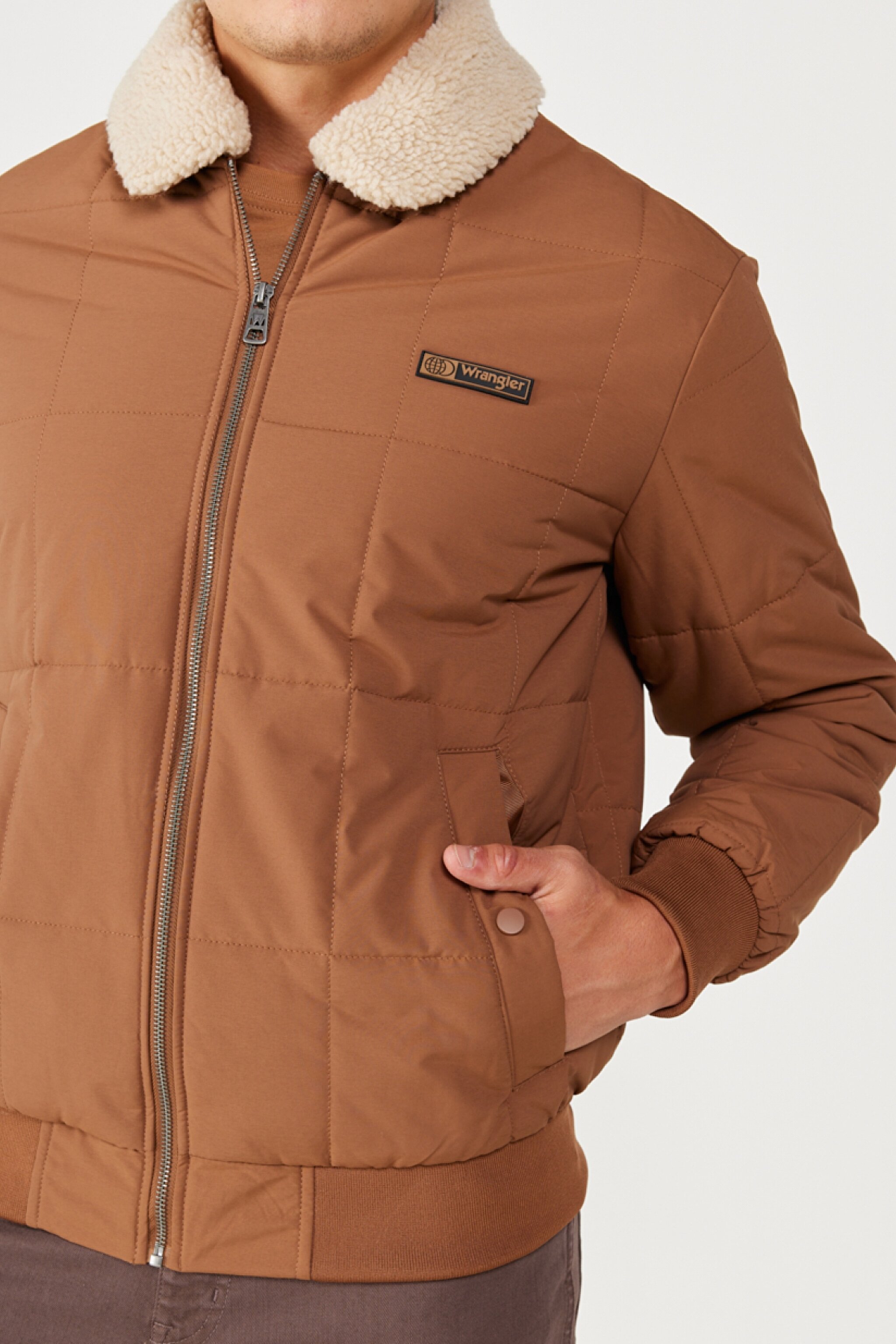 Regular Fit Normal Kesim Kahverengi Sherpa Bomber Ceket - Brown-W232228220 (görsel 3)