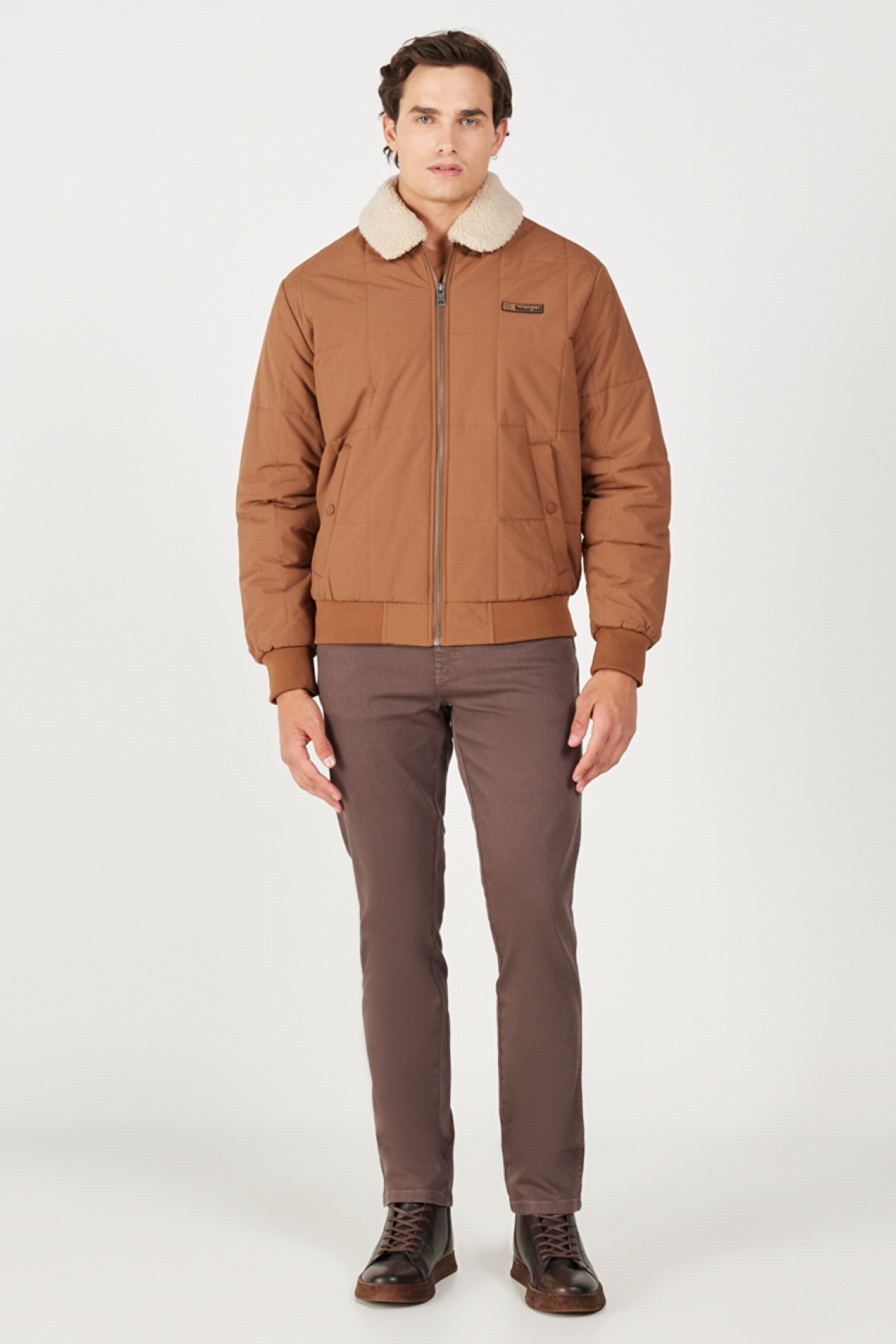 Regular Fit Normal Kesim Kahverengi Sherpa Bomber Ceket - Brown-W232228220 (görsel 5)