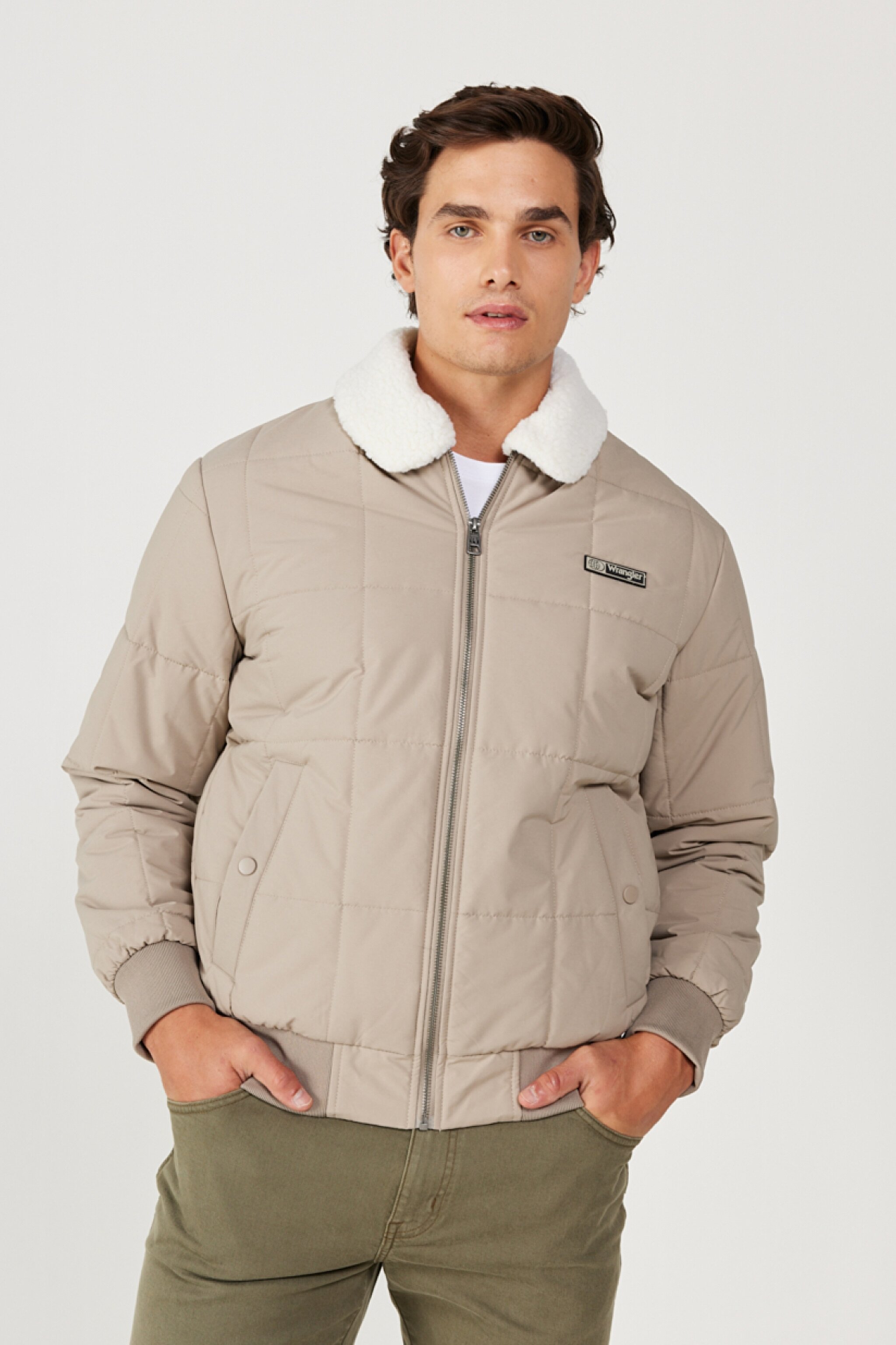Regular Fit Normal Kesim Bej Sherpa Bomber Ceket - Beige-W232228614 (görsel 2)