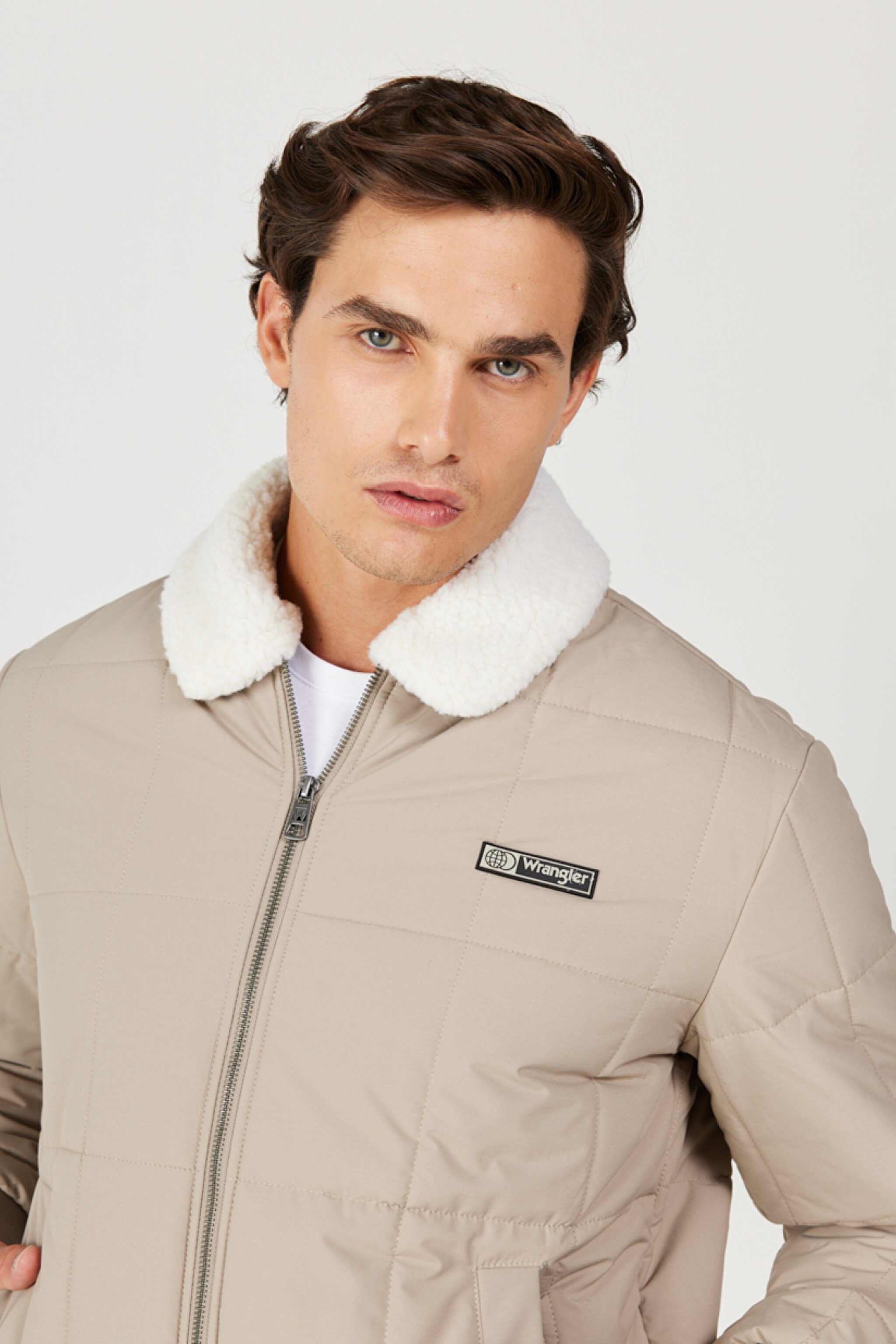 Regular Fit Normal Kesim Bej Sherpa Bomber Ceket - Beige-W232228614 (görsel 3)