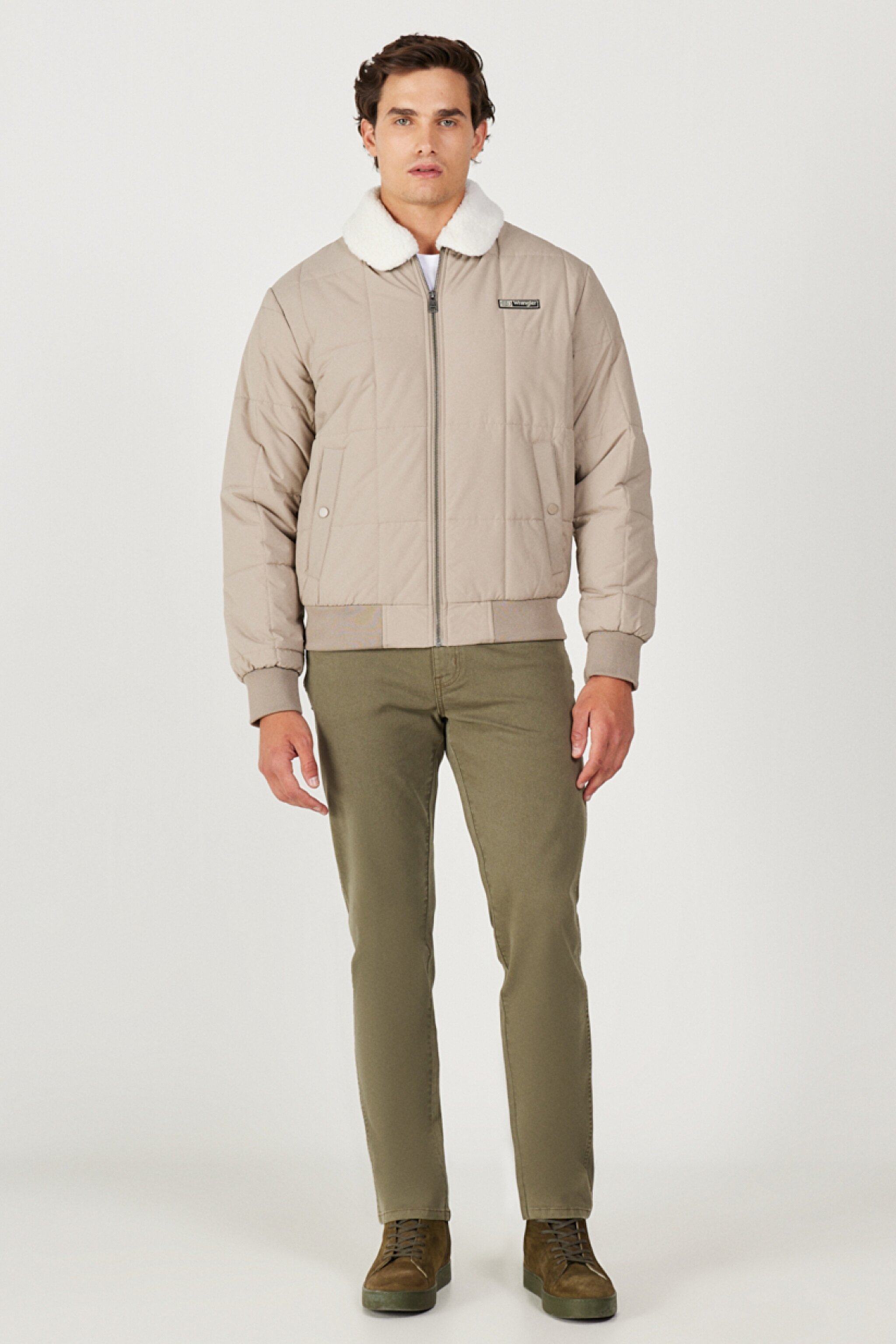 Regular Fit Normal Kesim Bej Sherpa Bomber Ceket - Beige-W232228614 (görsel 6)