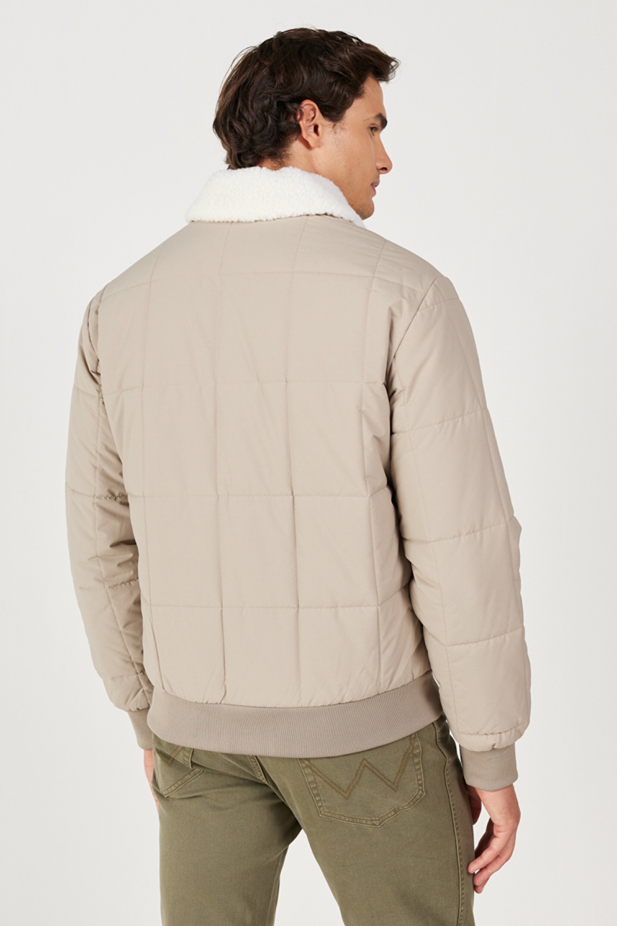 Regular Fit Normal Kesim Bej Sherpa Bomber Ceket - Beige-W232228614 (görsel 7)