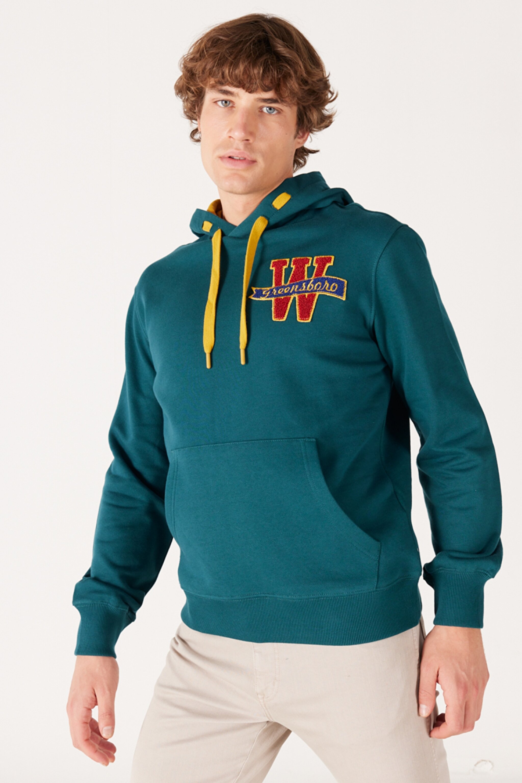 Regular Fit Normal Kesim Kapüşonlu Şardonlu Koyu Yeşil Sweatshirt - Dark Green-W232238826 (görsel 2)