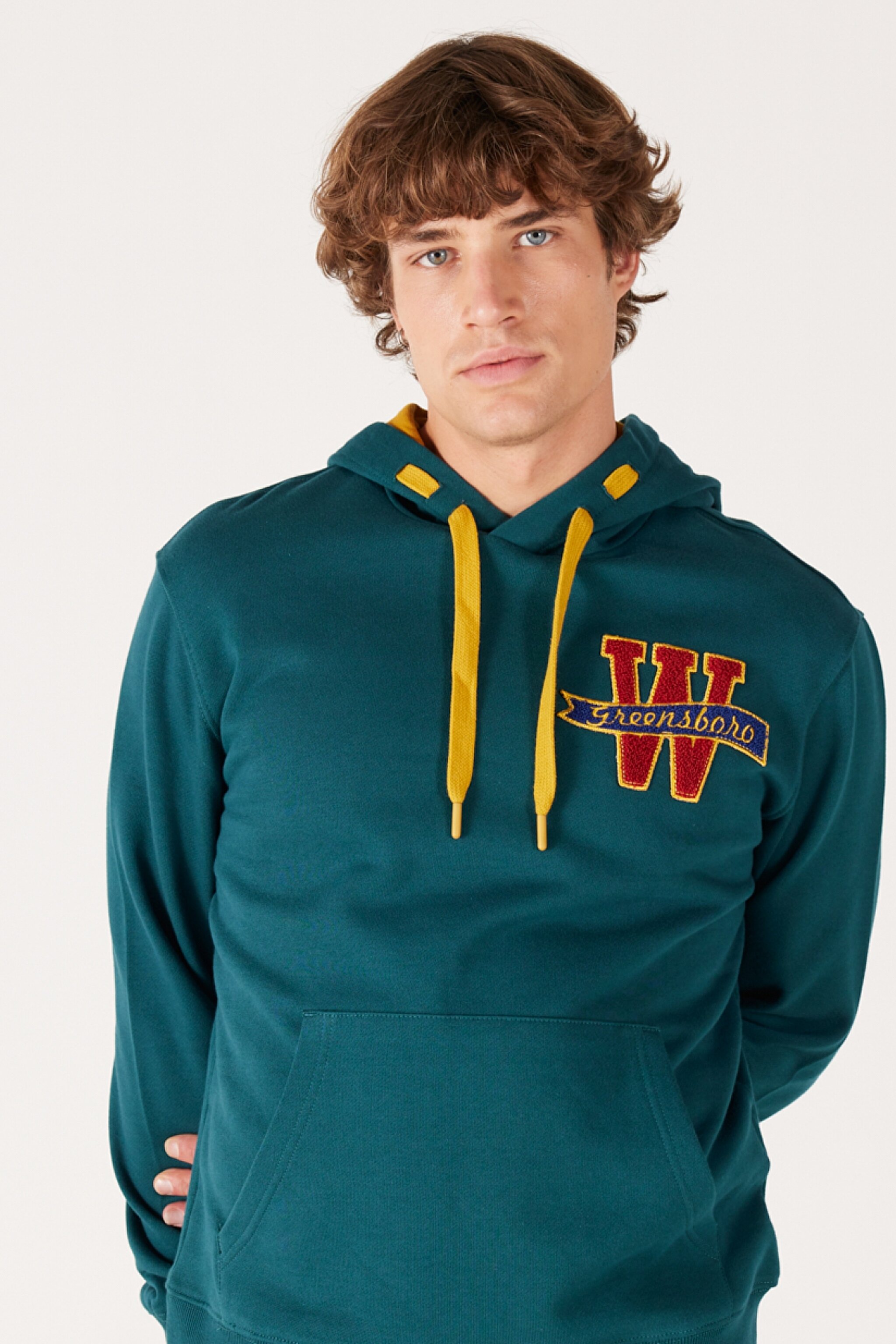 Regular Fit Normal Kesim Kapüşonlu Şardonlu Koyu Yeşil Sweatshirt - Dark Green-W232238826 (görsel 3)