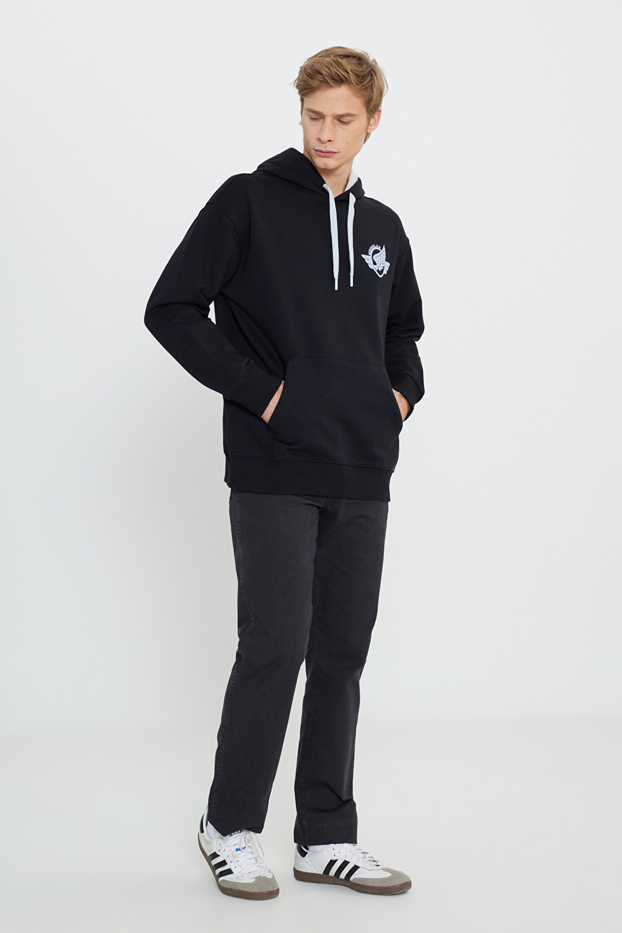 Regular Fit Normal Kesim Kapüşonlu İçi Polarlı Siyah Sweatshirt - Black-W232239001 (görsel 3)