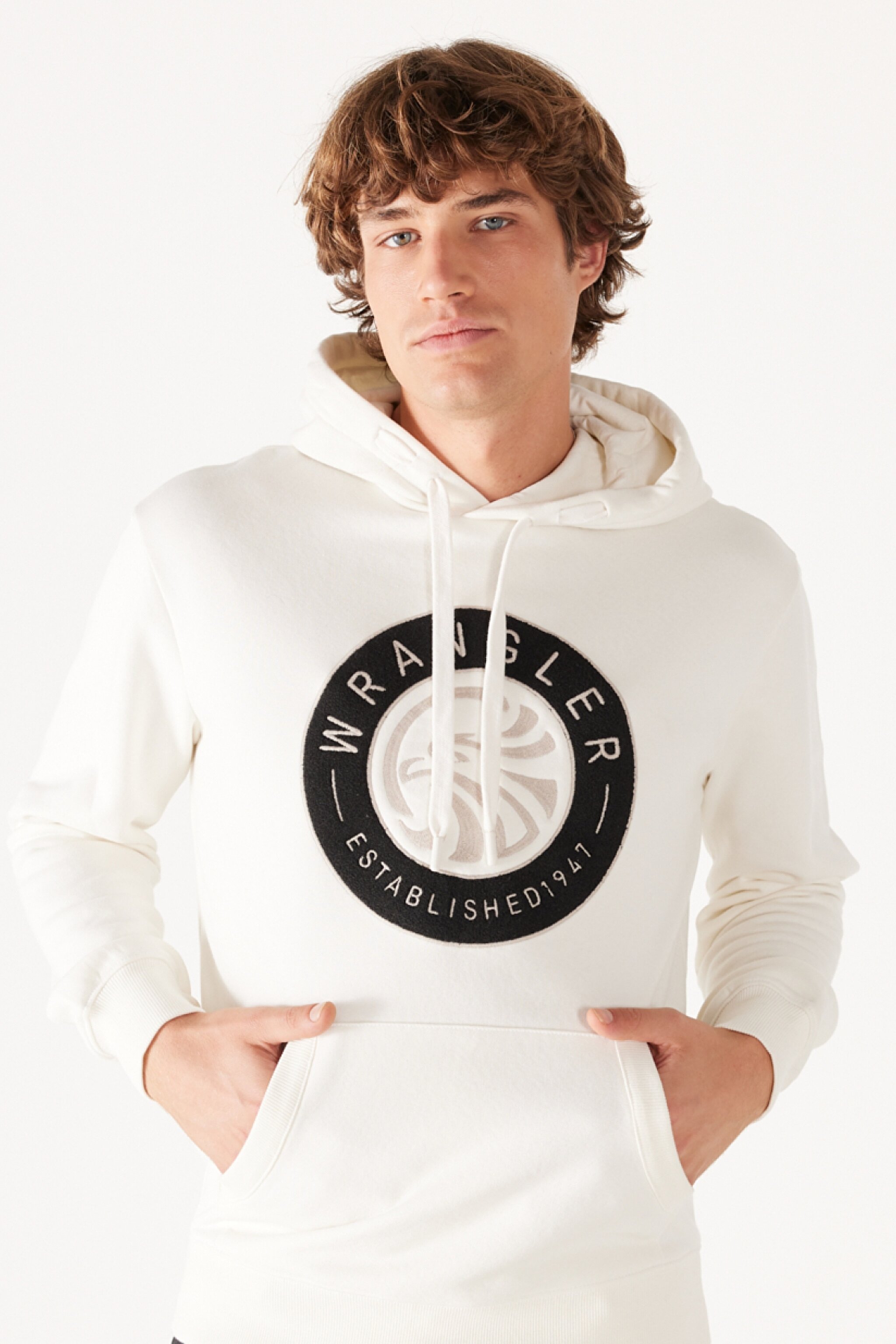 Regular Fit Normal Kesim Kapüşonlu İçi Polarlı Kırık Beyaz Sweatshirt - Off White-W232239102 (görsel 2)