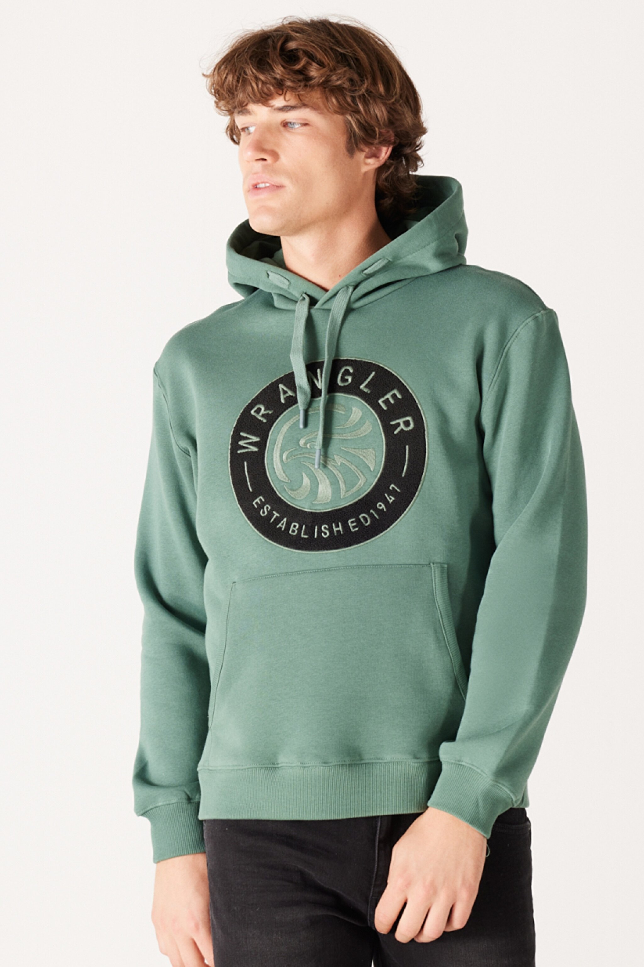 Regular Fit Normal Kesim Kapüşonlu İçi Polarlı Yeşil Sweatshirt