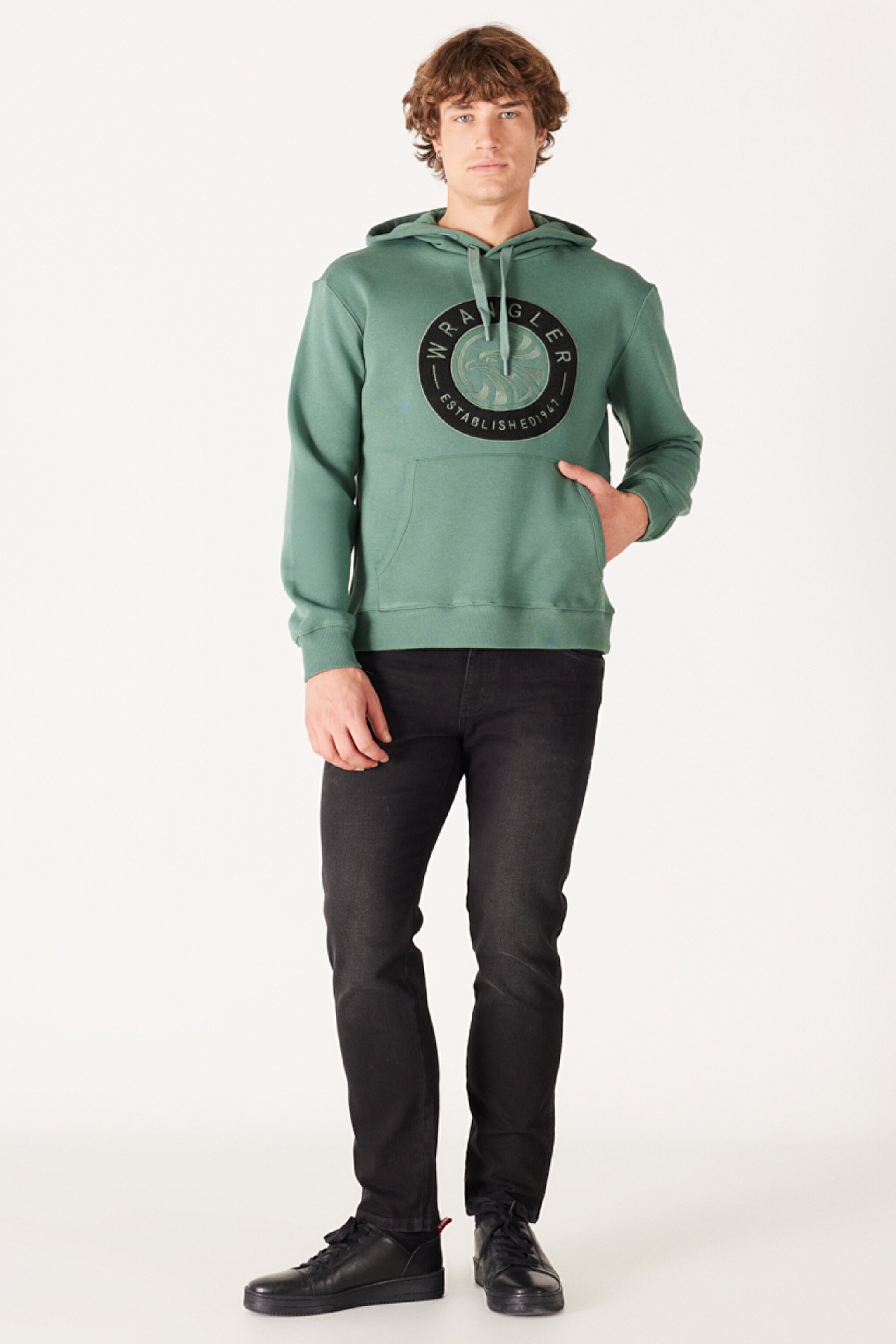 Regular Fit Normal Kesim Kapüşonlu İçi Polarlı Yeşil Sweatshirt - Green-W232239300 (görsel 5)