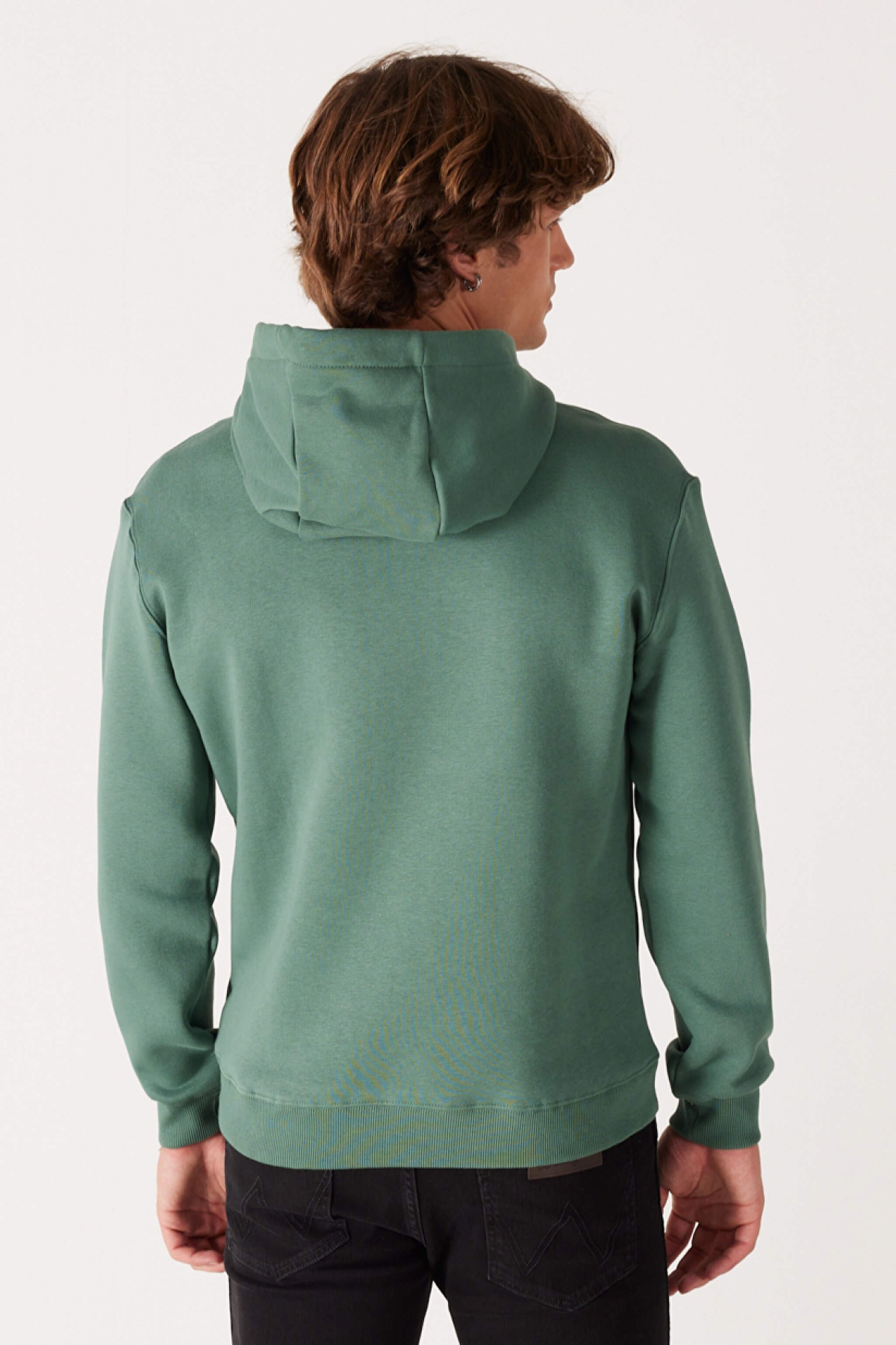 Regular Fit Normal Kesim Kapüşonlu İçi Polarlı Yeşil Sweatshirt - Green-W232239300 (görsel 6)