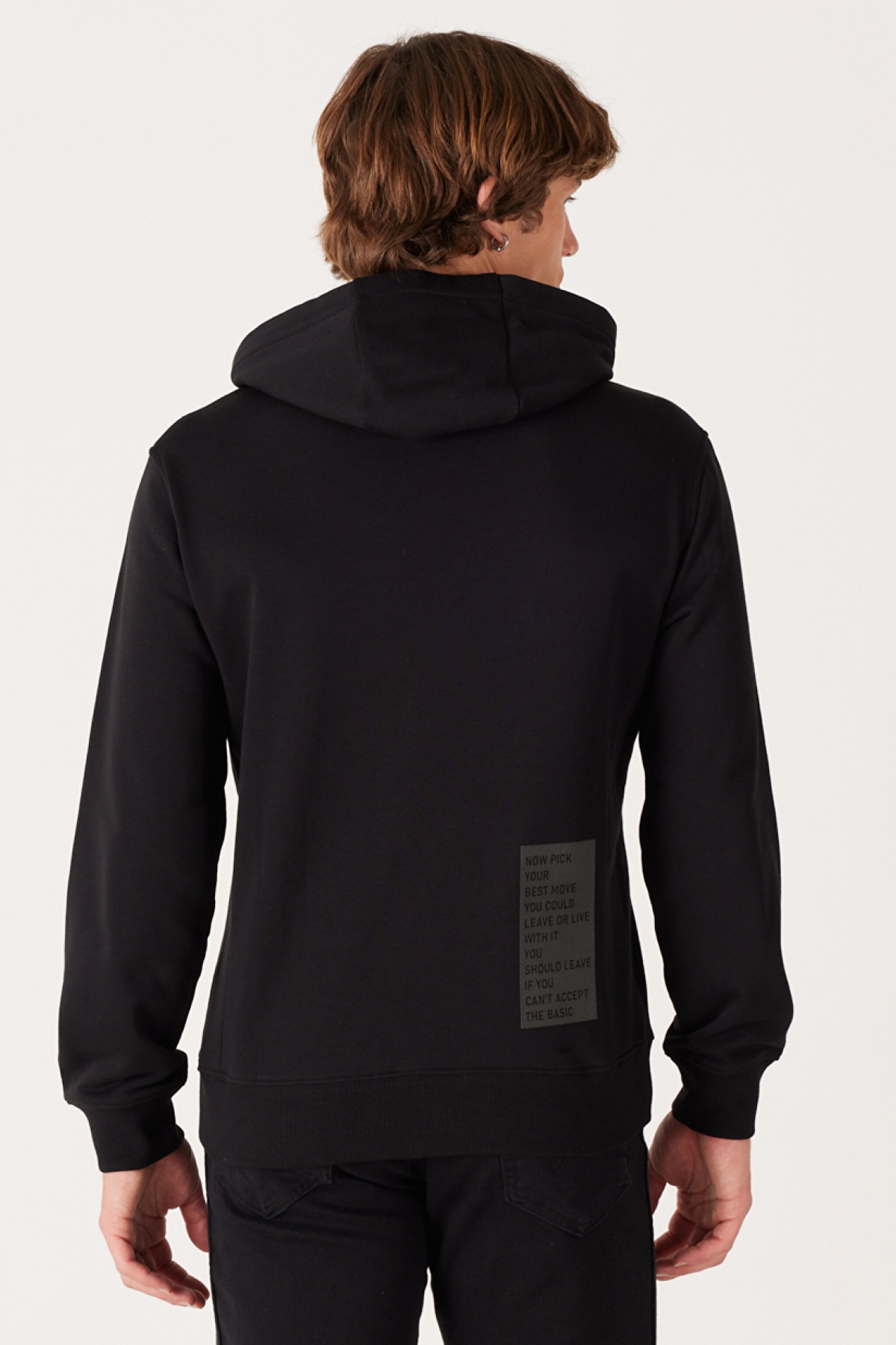 Regular Fit Normal Kesim Kapüşonlu Şardonlu Siyah Sweatshirt - Black-W232242001 (görsel 5)