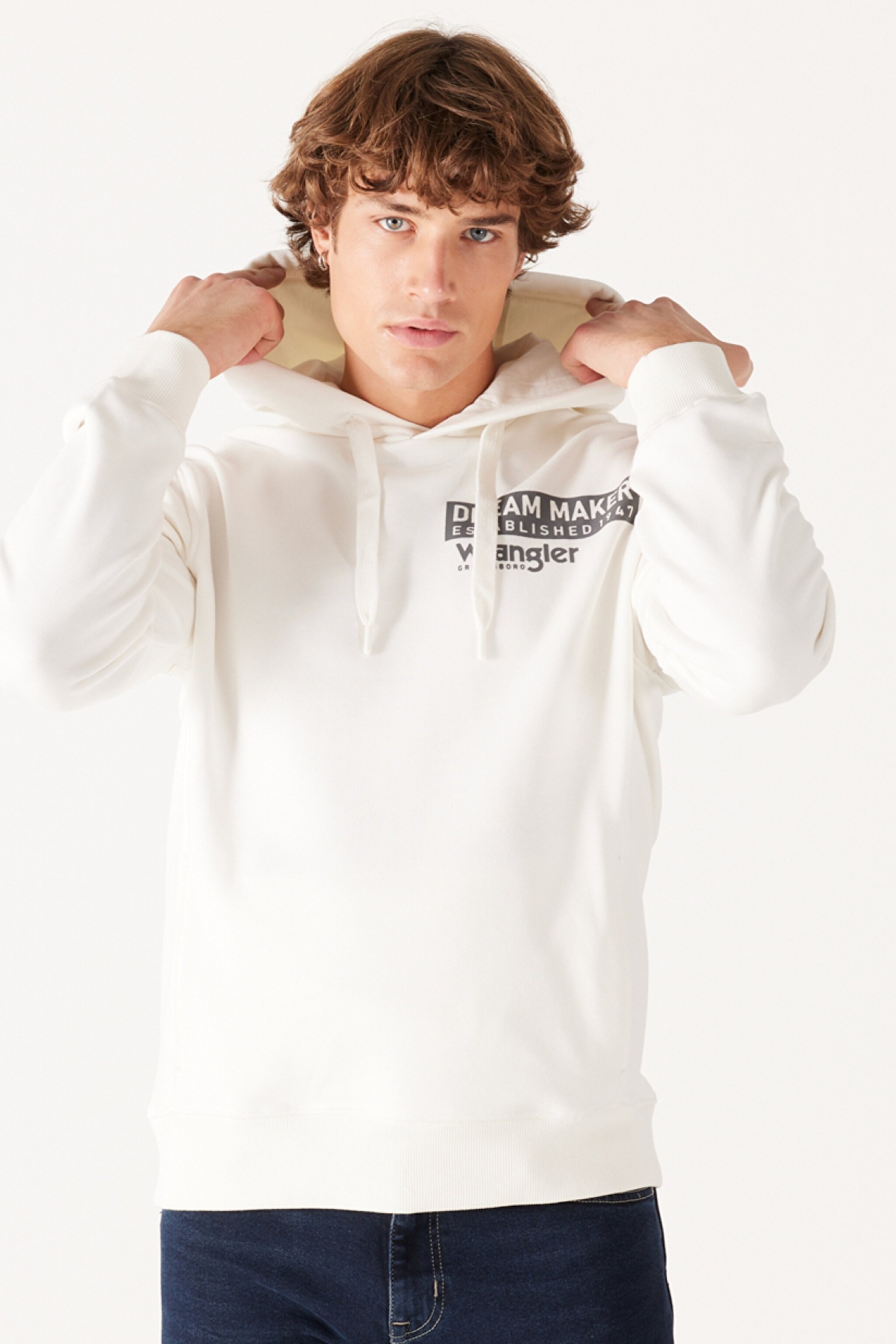 Regular Fit Normal kesim Kapüşonlu Şardonlu Kırık Beyaz Sweatshirt - Off White-W232242102 (görsel 2)