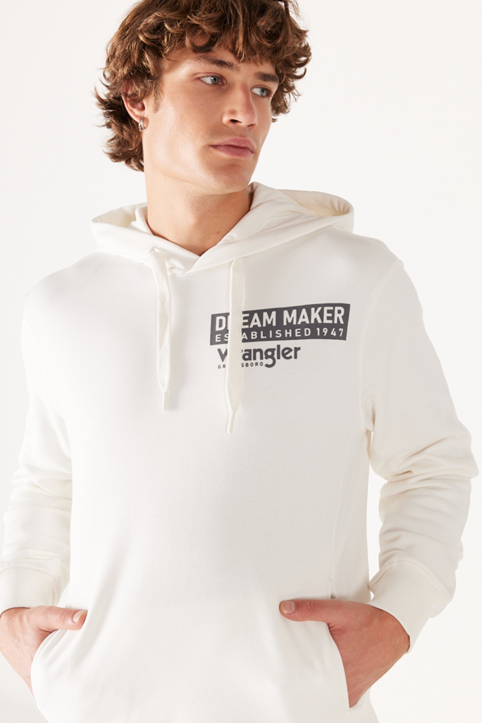 Regular Fit Normal kesim Kapüşonlu Şardonlu Kırık Beyaz Sweatshirt - Off White-W232242102 (görsel 3)