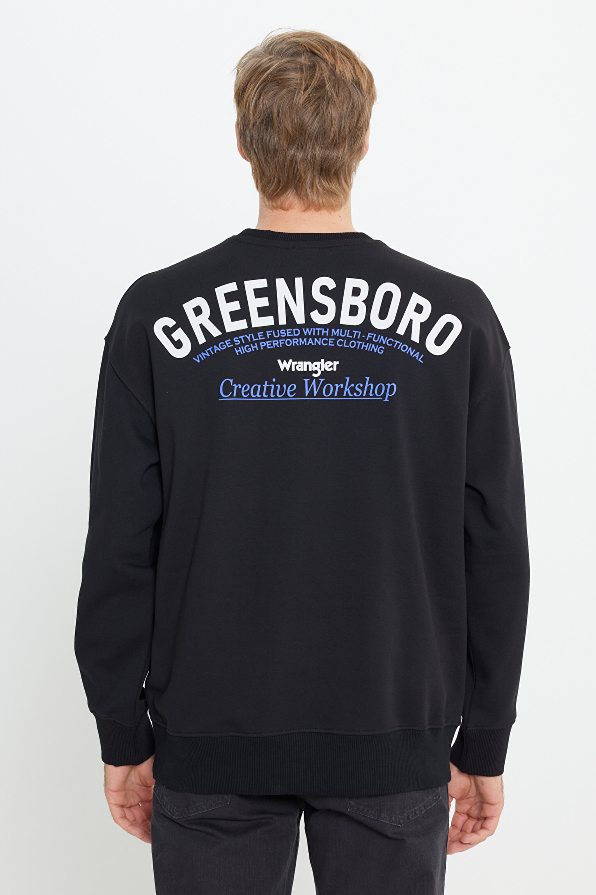 Oversize Fit Geniş Kesim Bisiklet Yaka Şardonlu Siyah Sweatshirt - Black-W232243001 (görsel 2)