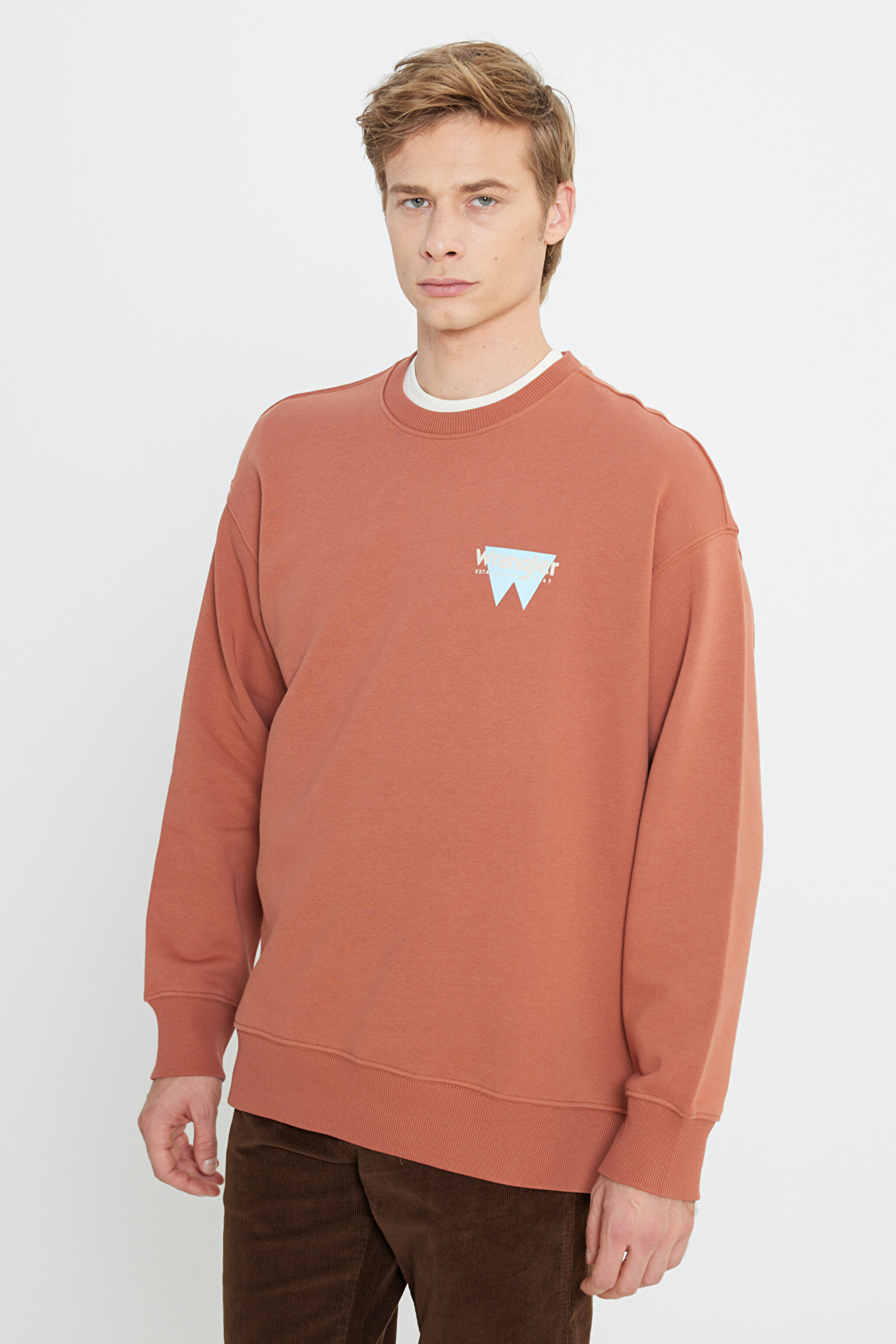 Oversize Fit Geniş Kesim Bisiklet Yaka Şardonlu Tarçın Sweatshirt