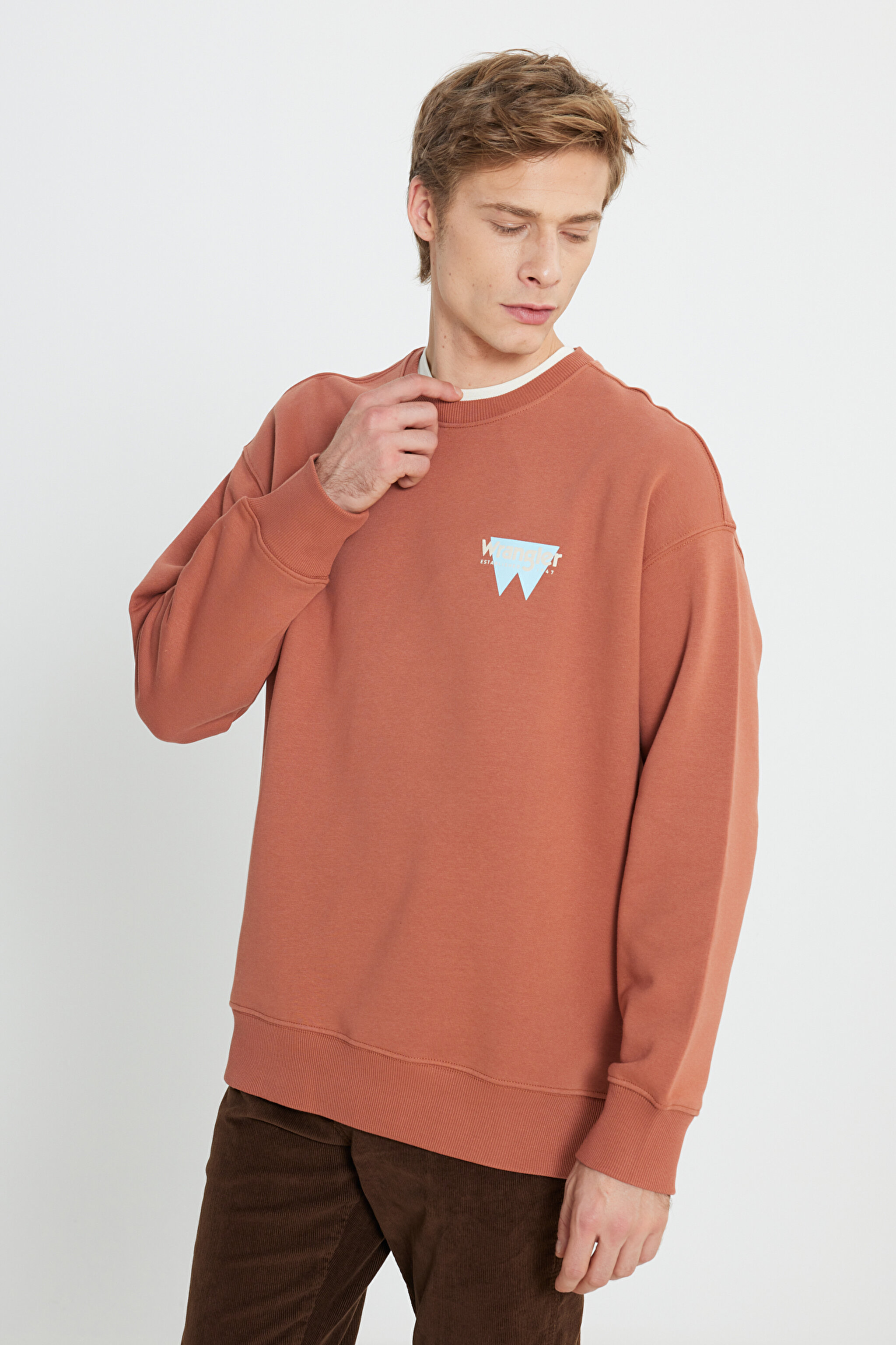 Oversize Fit Geniş Kesim Bisiklet Yaka Şardonlu Tarçın Sweatshirt - Light Brown-W232243219 (görsel 2)
