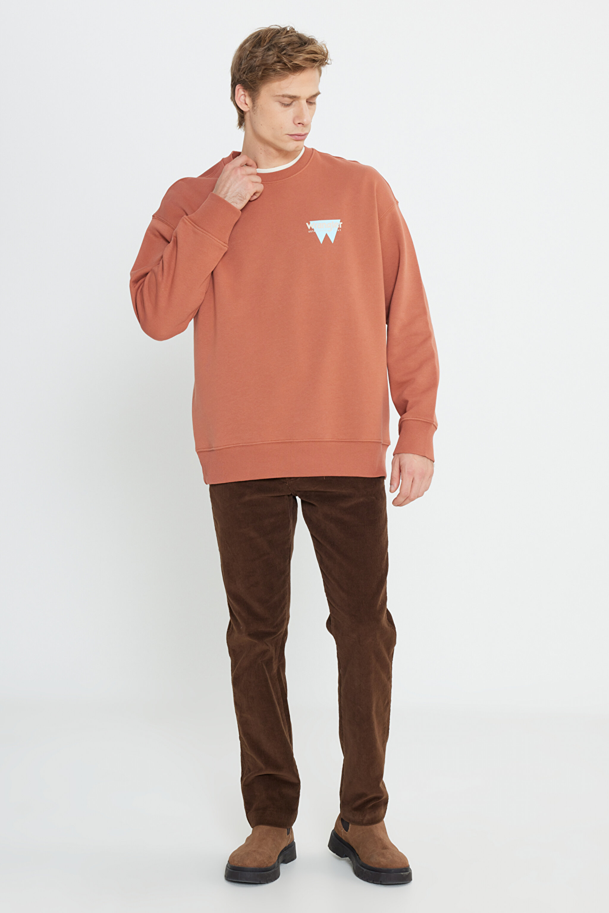 Oversize Fit Geniş Kesim Bisiklet Yaka Şardonlu Tarçın Sweatshirt - Light Brown-W232243219 (görsel 3)