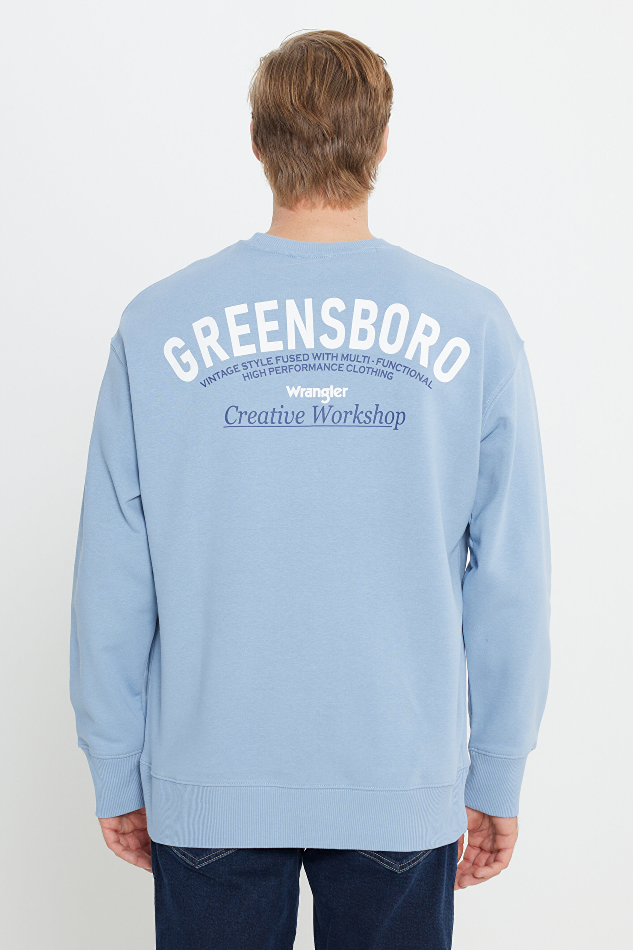 Oversize Fit Geniş Kesim Bisiklet Yaka Şardonlu Açık Mavi Sweatshirt - Light Blue-W232243404 (görsel 2)