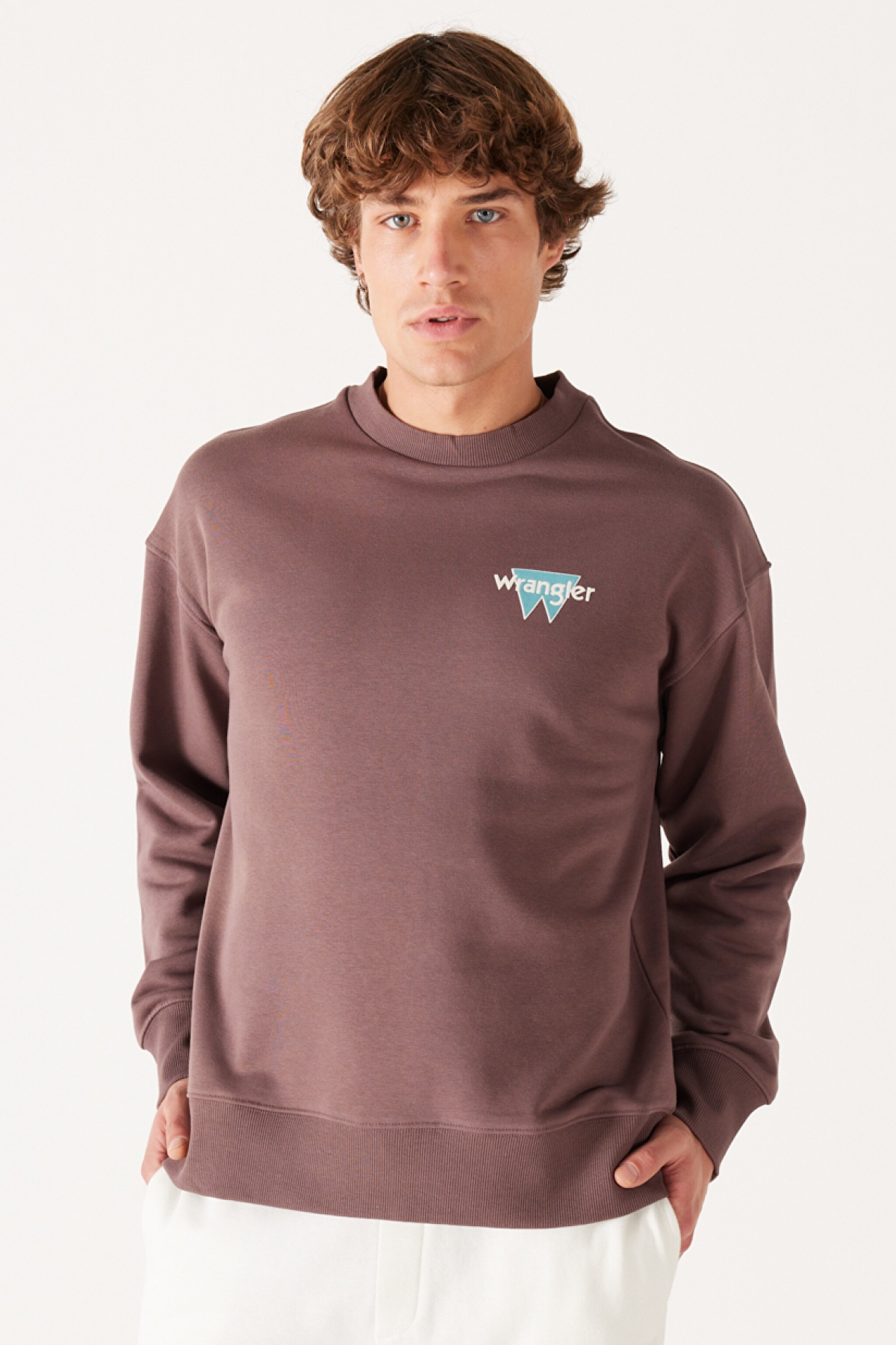 Loose Fit Rahat Kesim Bisiklet Yaka Şardonlu Kahverengi Sweatshirt - Brown-W232244220 (görsel 4)