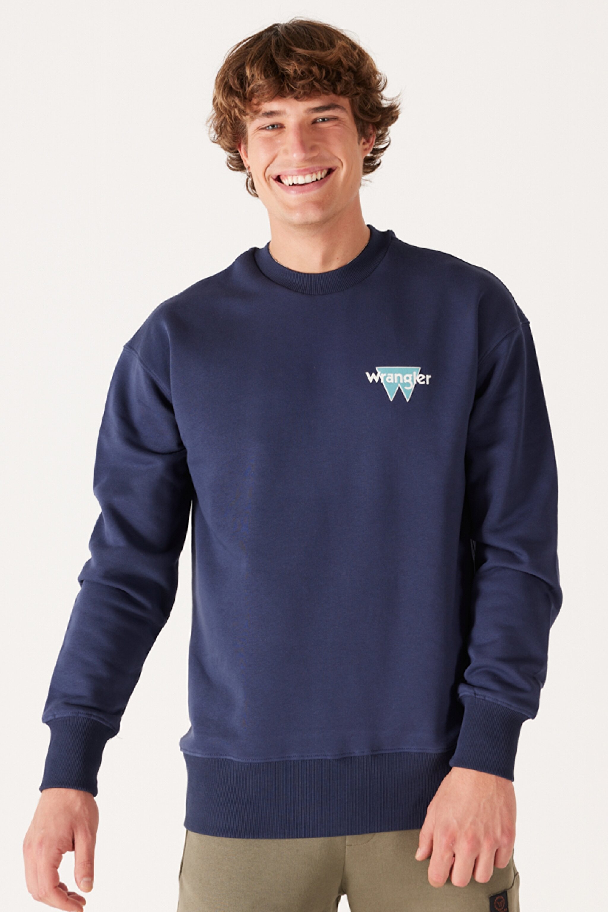 Loose Fit Rahat Kesim Bisiklet Yaka Sırt Baskılı Şardonlu Lacivert Sweatshirt - Indigo-W232244315 (görsel 4)