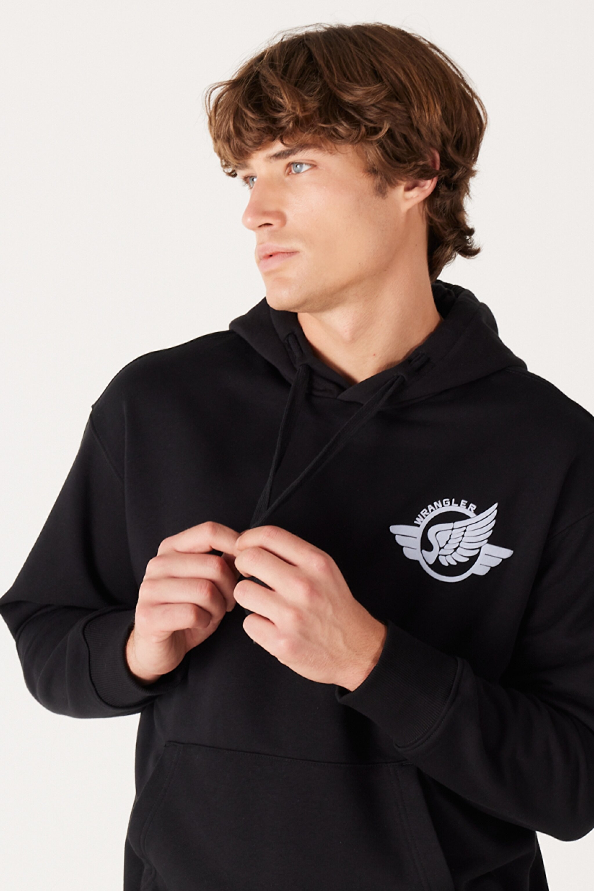 Loose Fit Rahat Kesim Kapüşonlu Sırt Baskılı İçi Polarlı Siyah Sweatshirt - Black-W232246001 (görsel 3)