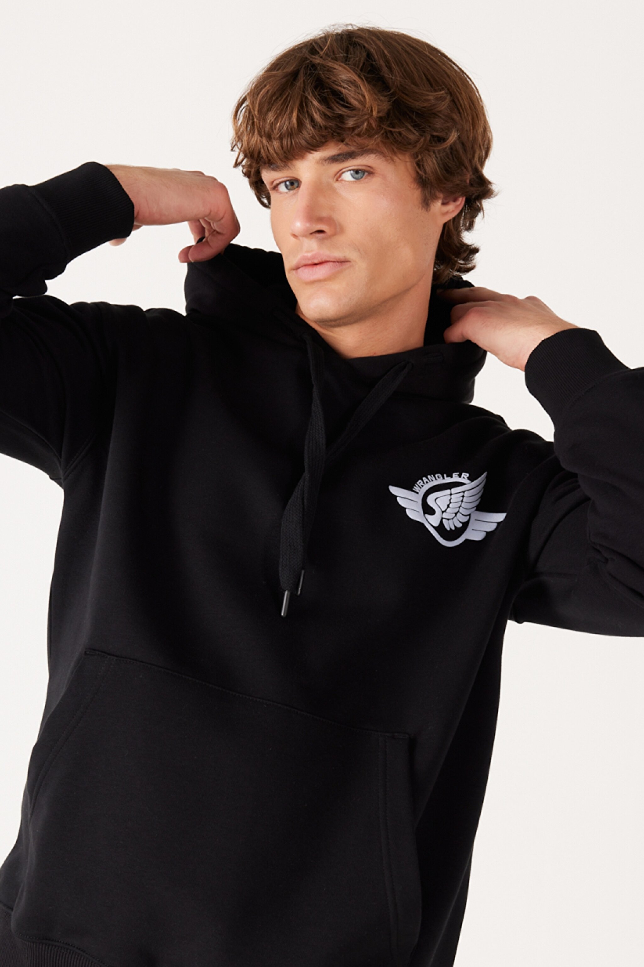 Loose Fit Rahat Kesim Kapüşonlu Sırt Baskılı İçi Polarlı Siyah Sweatshirt - Black-W232246001 (görsel 4)